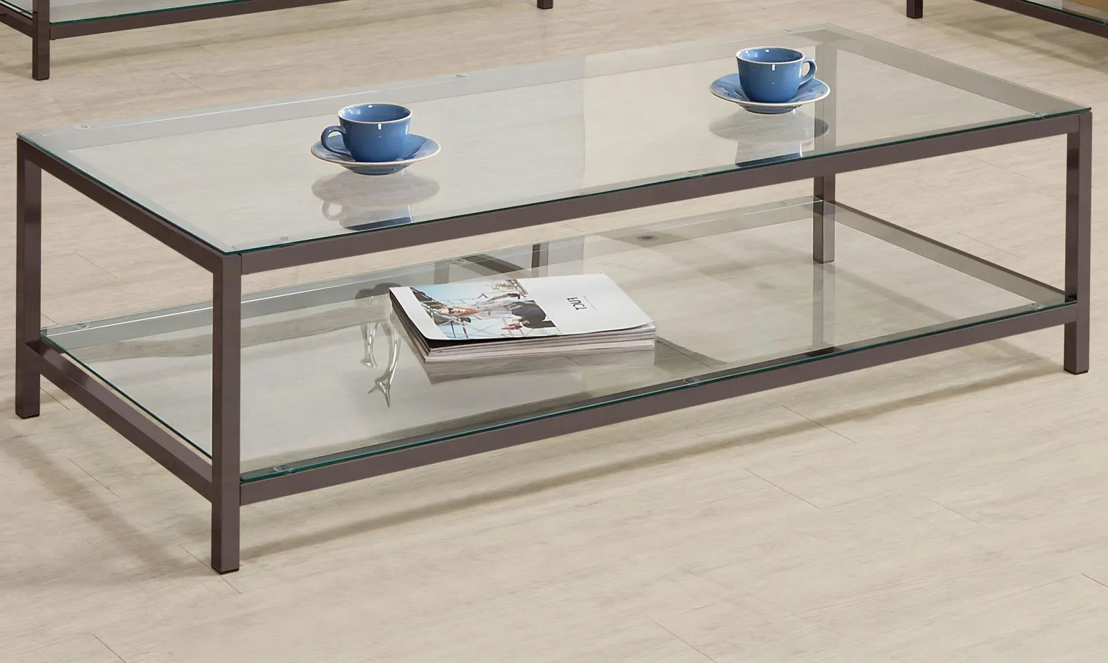 Trini Black Nickel Coffee Table with Glass Shelf - Image 4