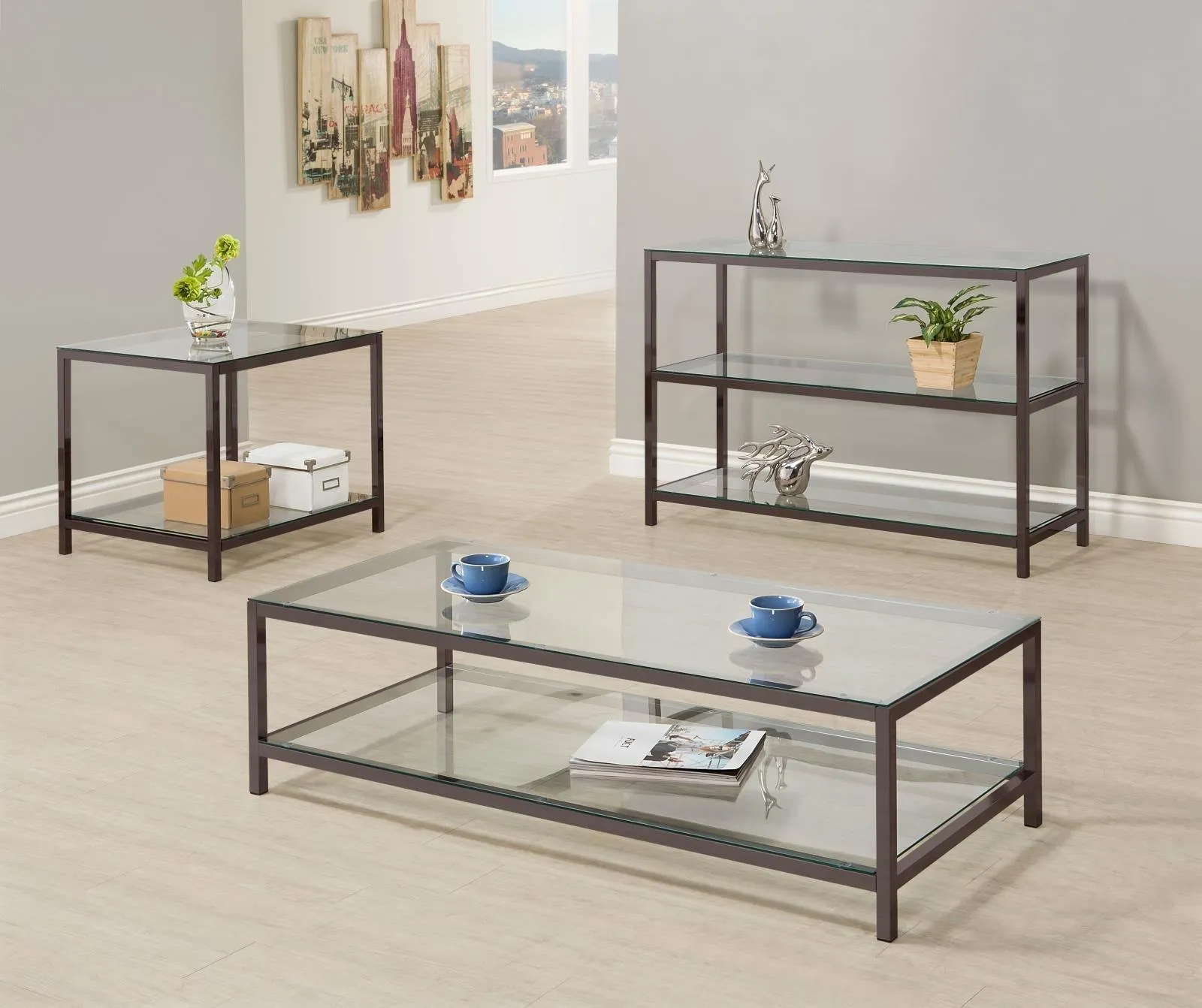 Trini Black Nickel End Table with Glass Shelf - Image 7