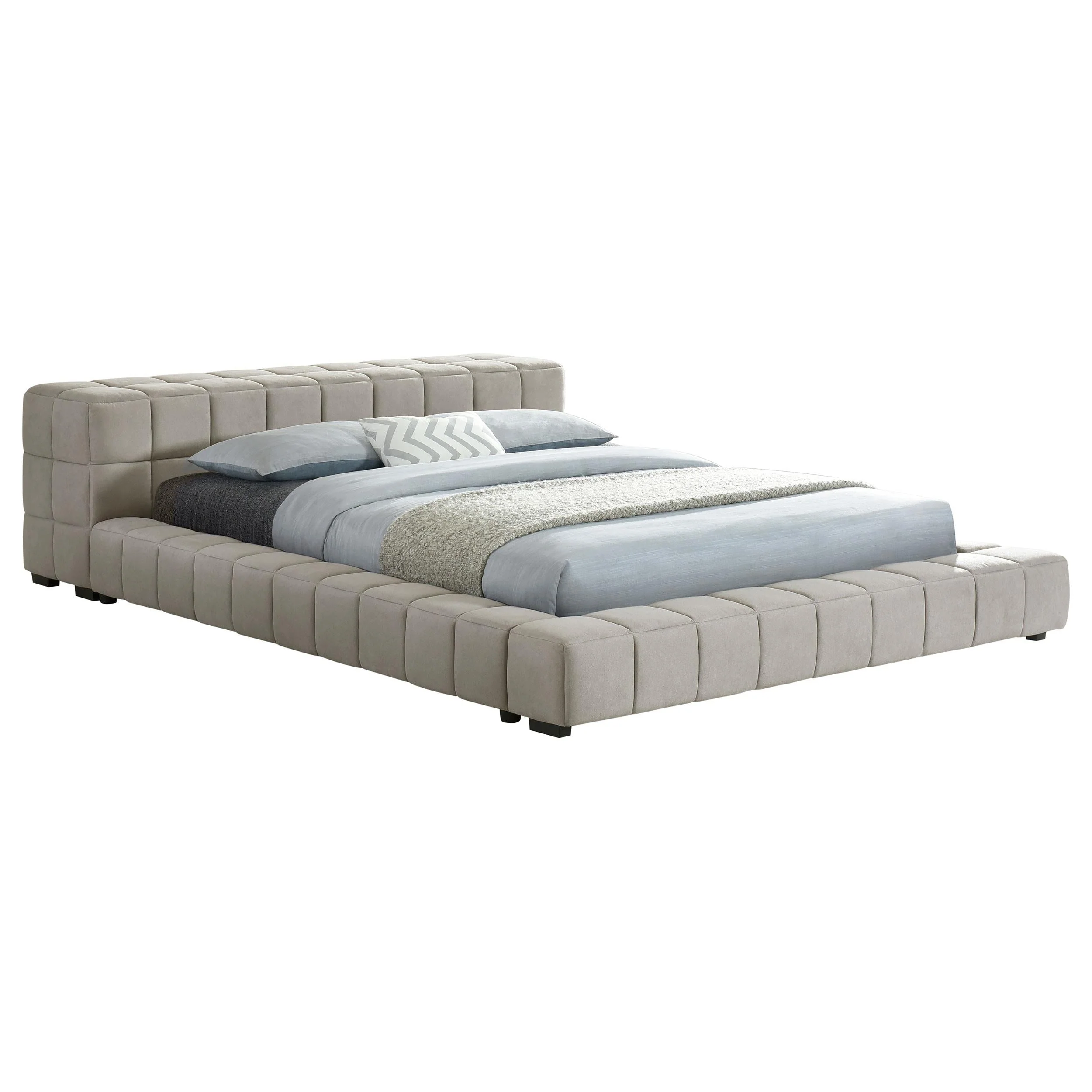 Trinity Light Taupe Upholstered Queen Platform Bed - Image 2