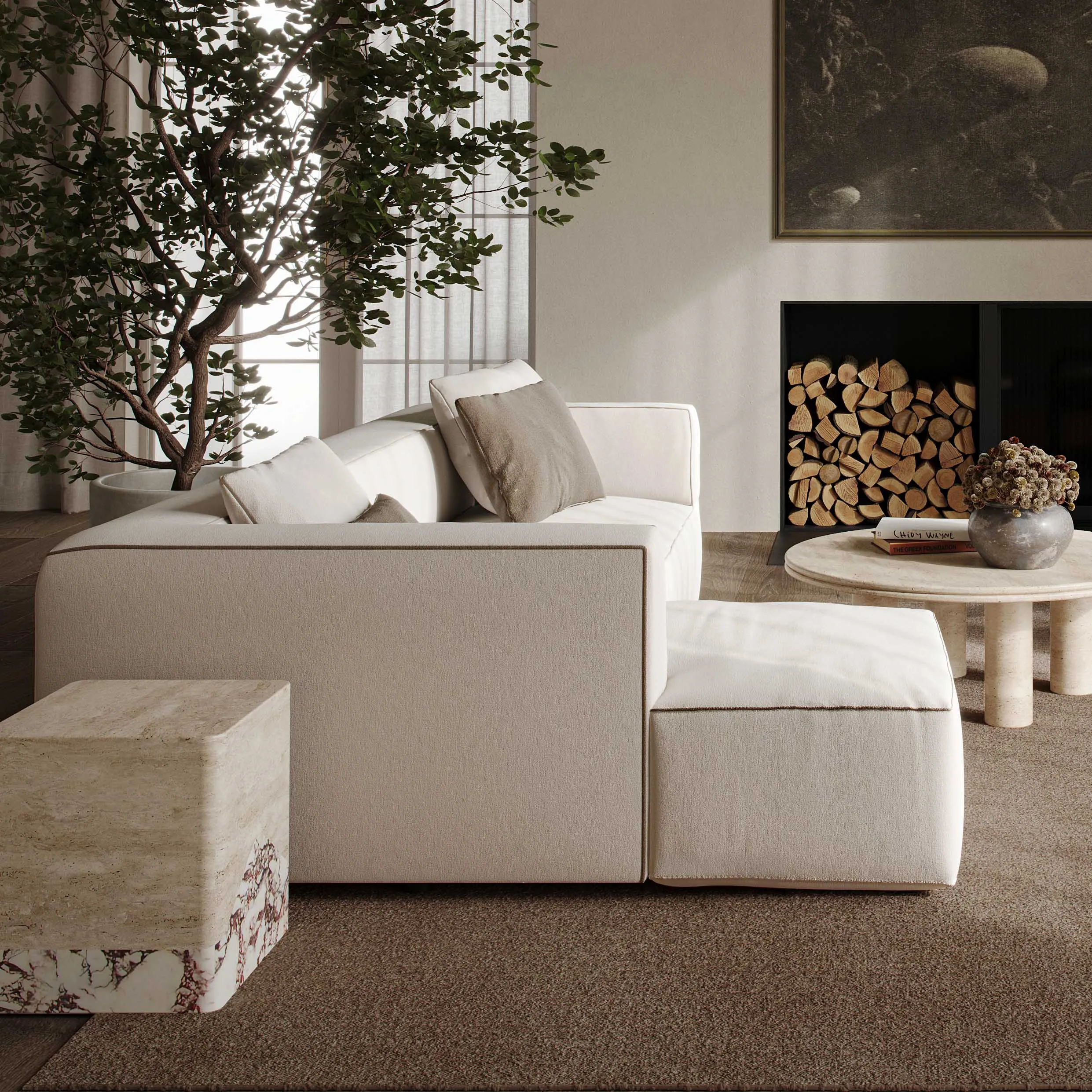 Tristine Cream Linen Sectional - Image 8