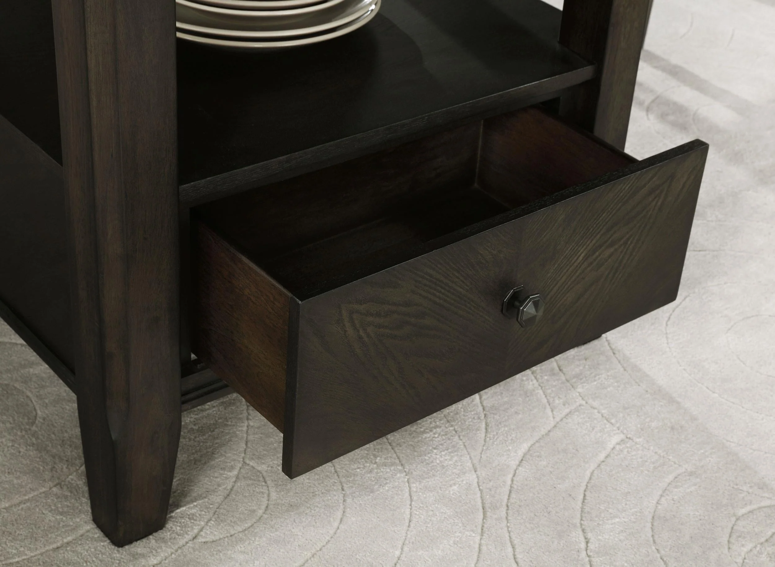 Twyla Dark Cocoa Round Dining Table with Drawer - Image 6