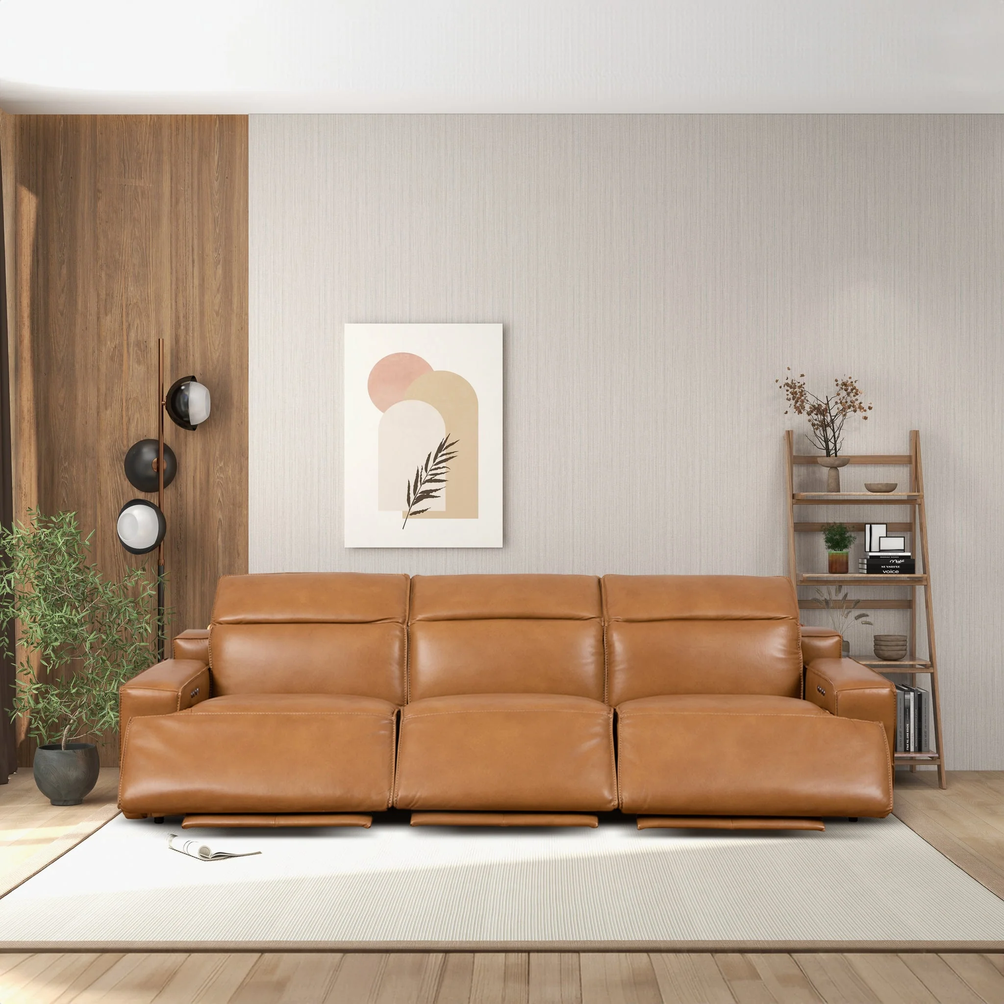 Urbana Triple PWR Tan Leather Recliner Sofa - Image 3