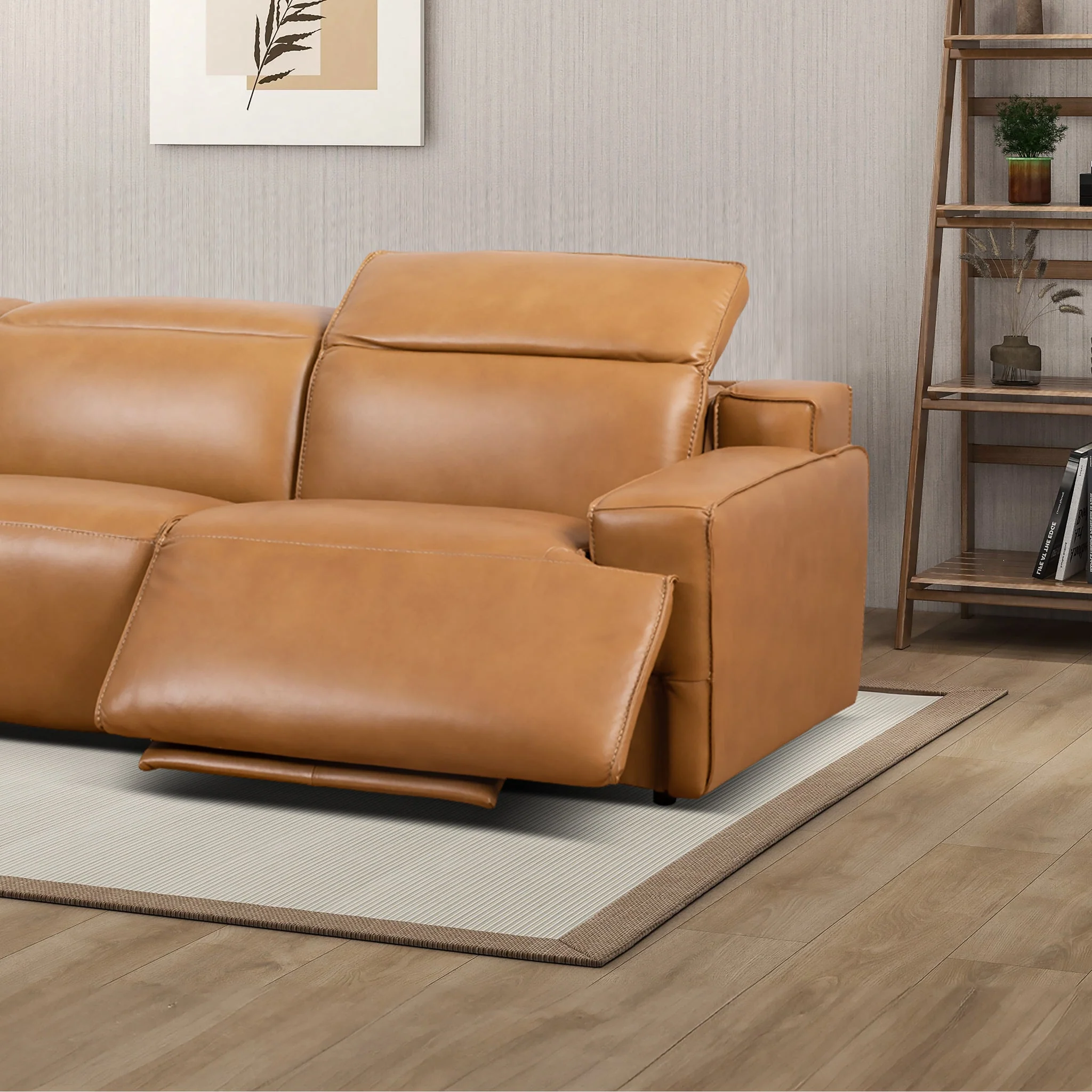 Urbana Triple PWR Tan Leather Recliner Sofa - Image 7
