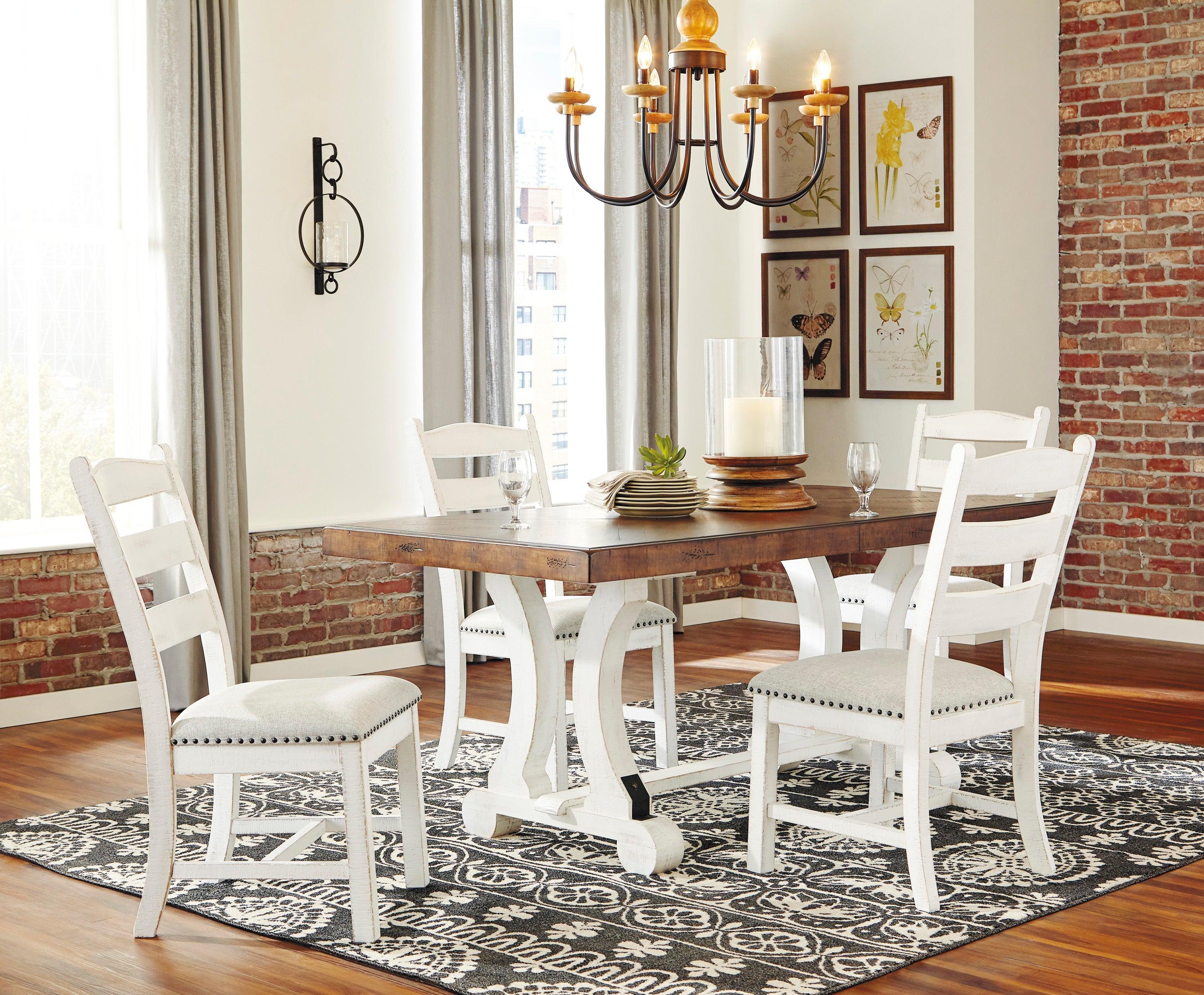 Valebeck Beige/White Rectangular Dining Set - Image 3