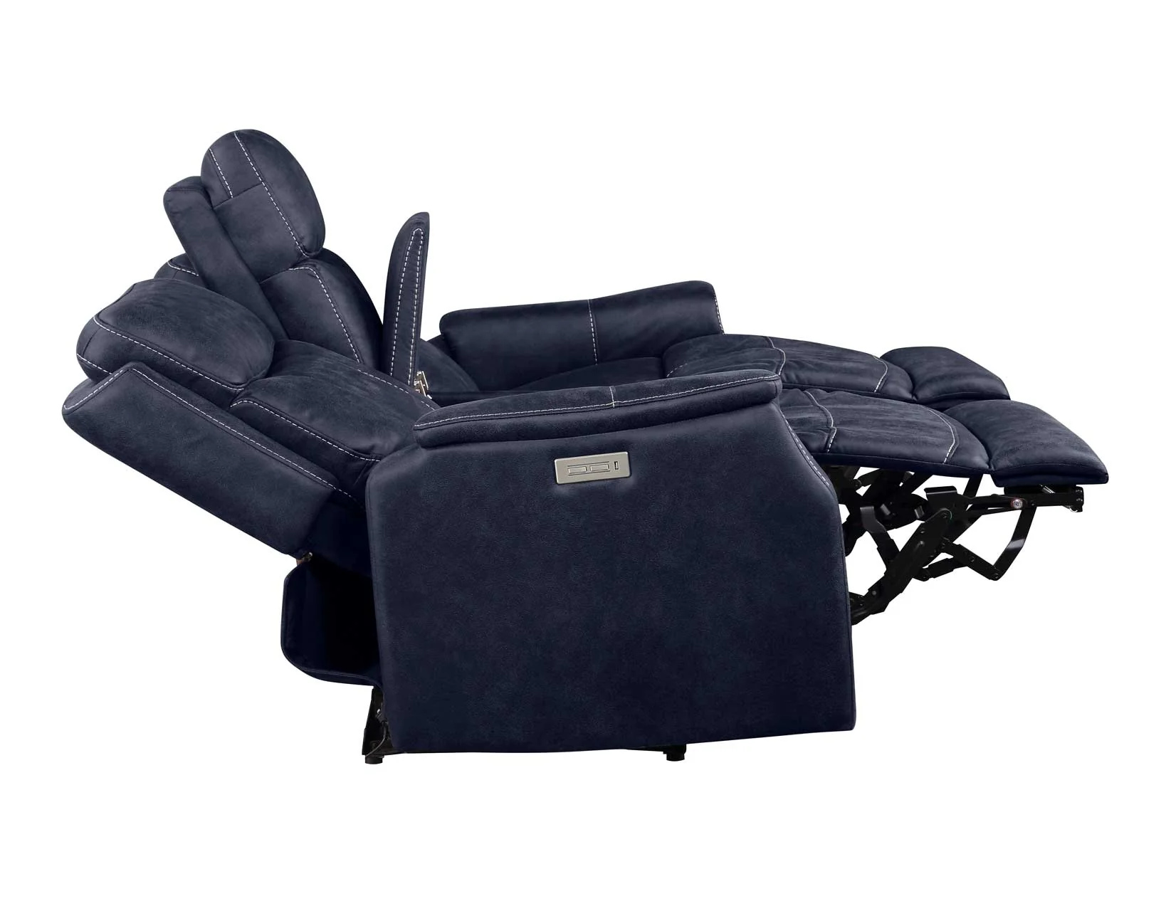 Valencia Ocean Blue Dual-Power Leatherette Reclining Console Loveseat - Image 4