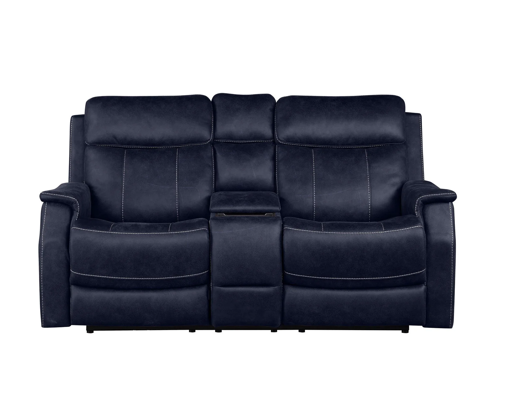 Valencia Ocean Blue Dual-Power Leatherette Reclining Console Loveseat - Image 9