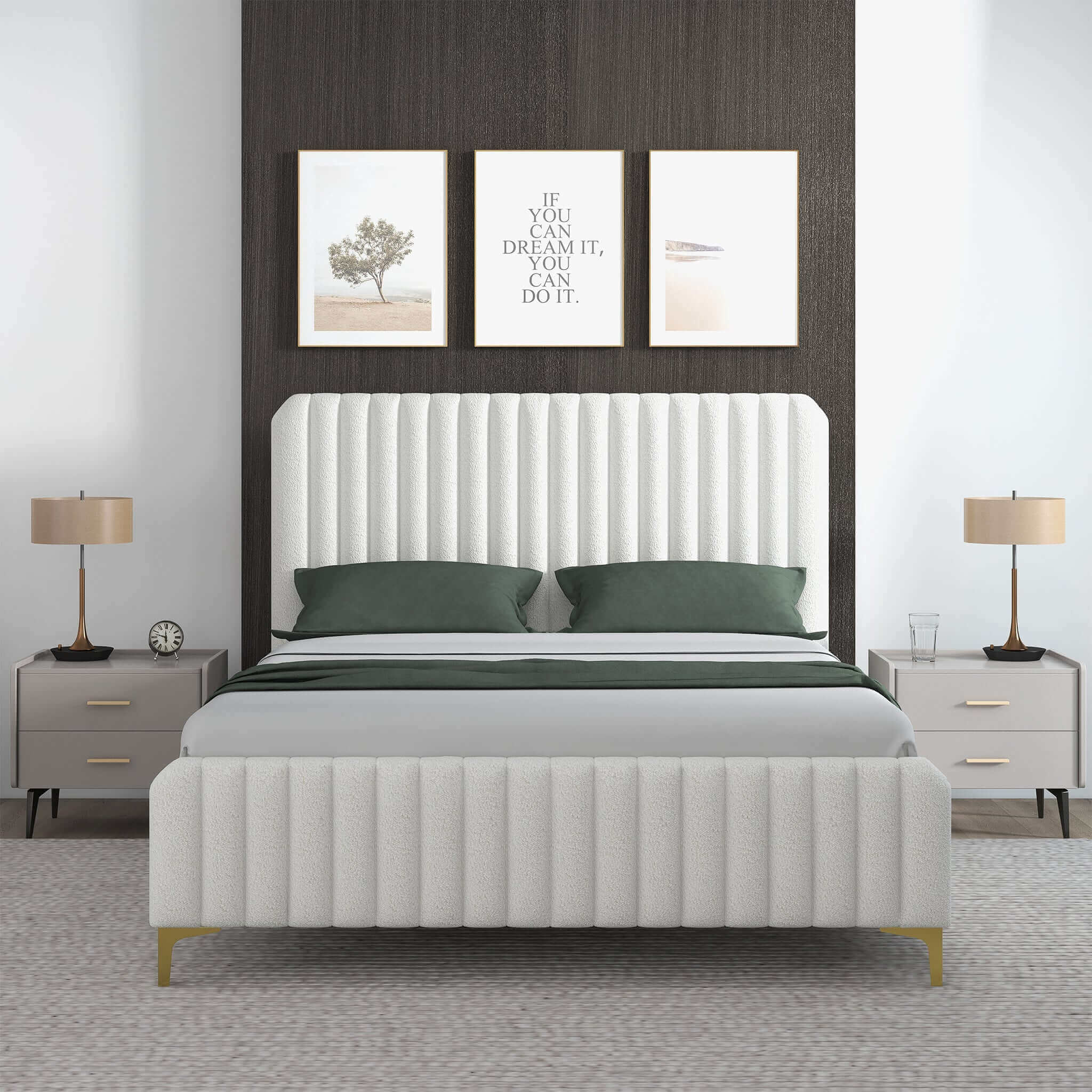 Valery King Size Cream Boucle Platform Bed - Image 2
