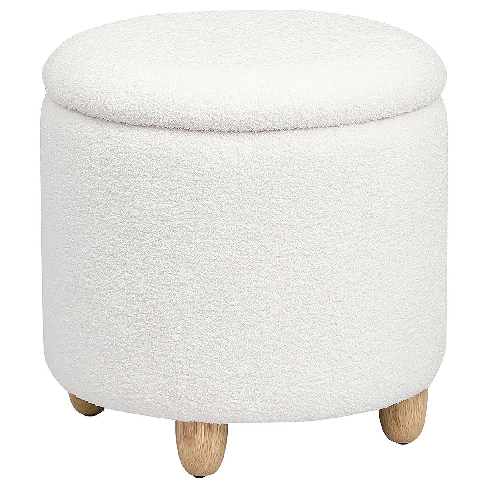 Valia Ivory Faux Sheepskin Upholstered Round Storage Ottoman - Image 7