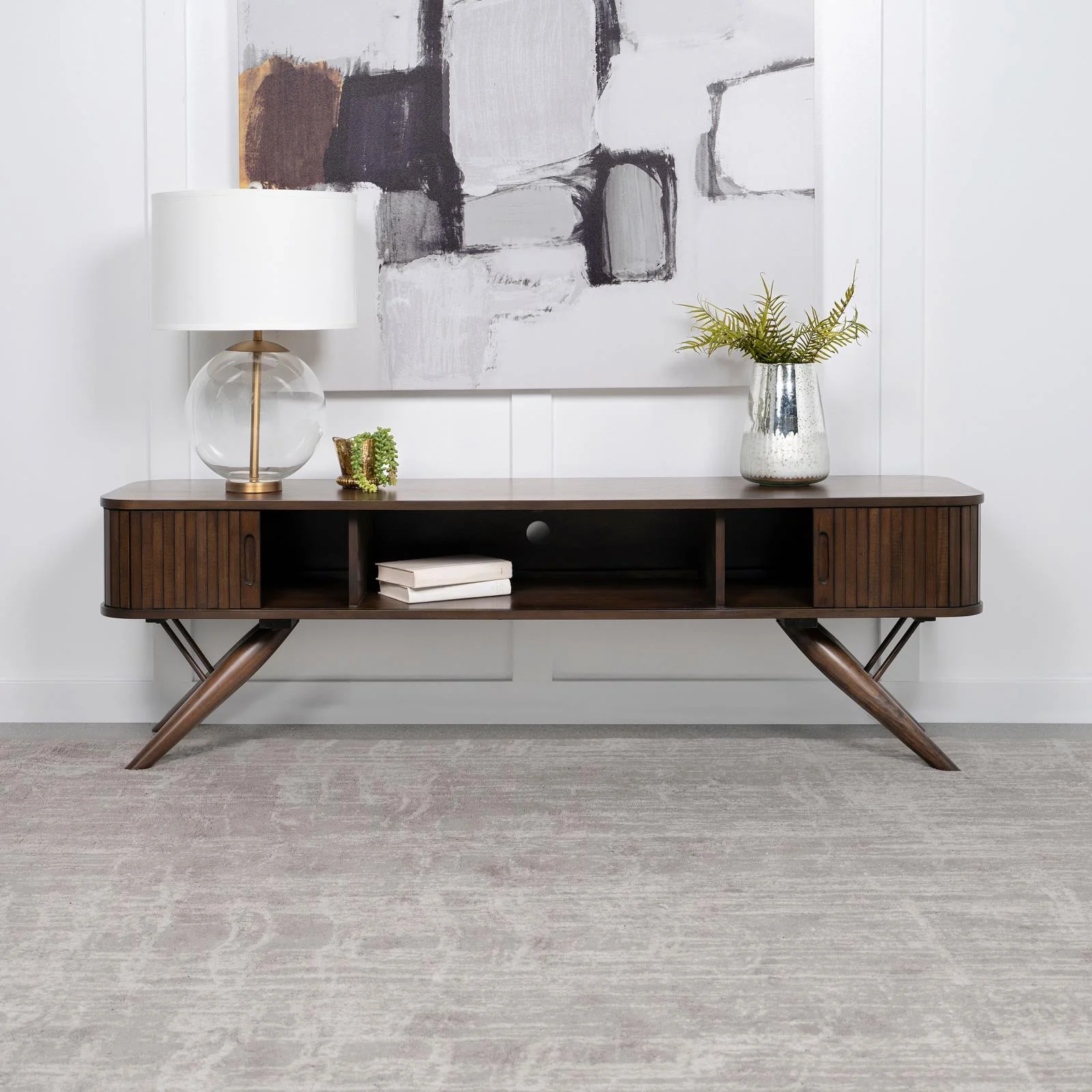 Valna Walnut Rectangular 71" TV Stand with Sliding Doors - Image 2