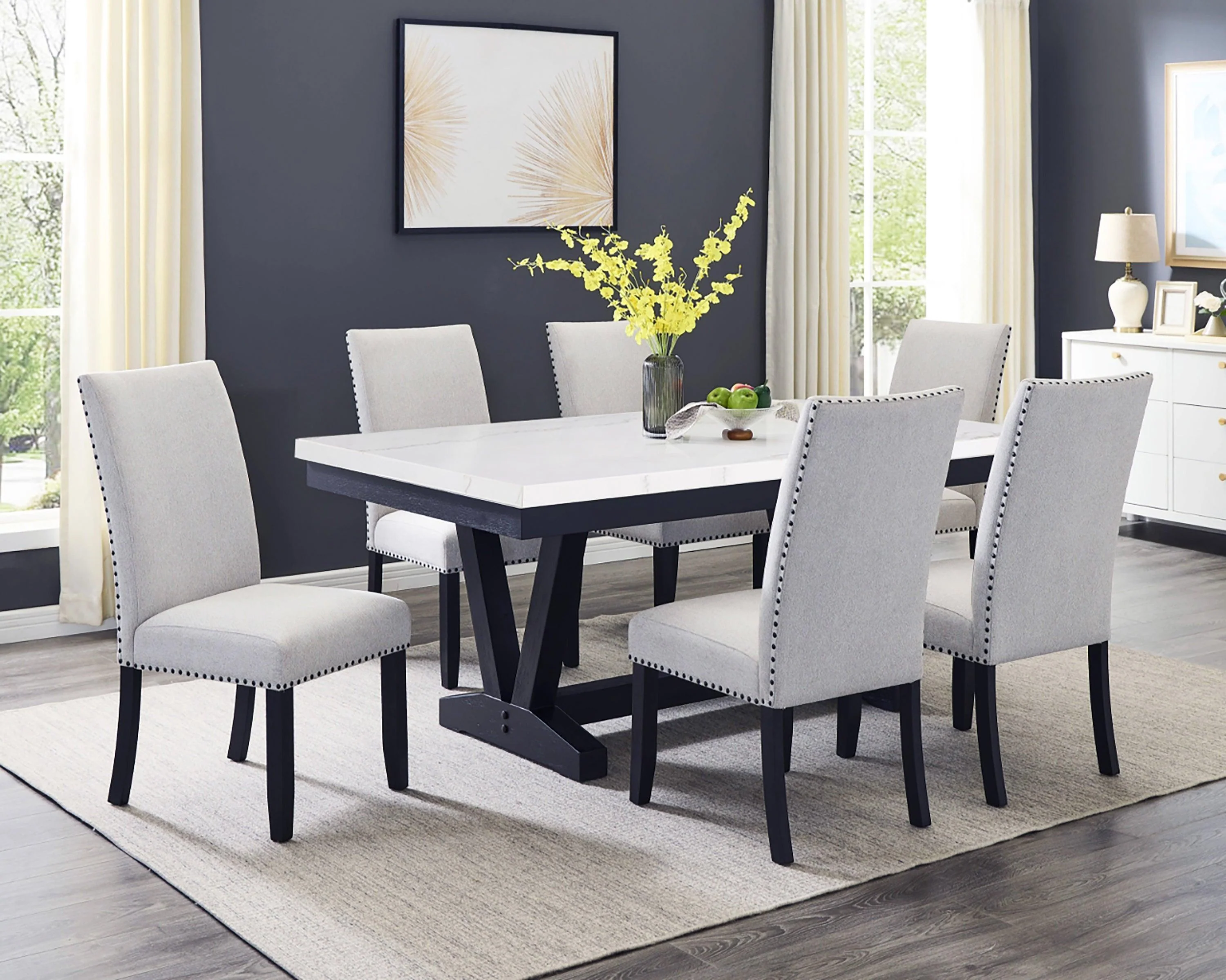 Varley White and Black Genuine Marble Dining Table - Image 5