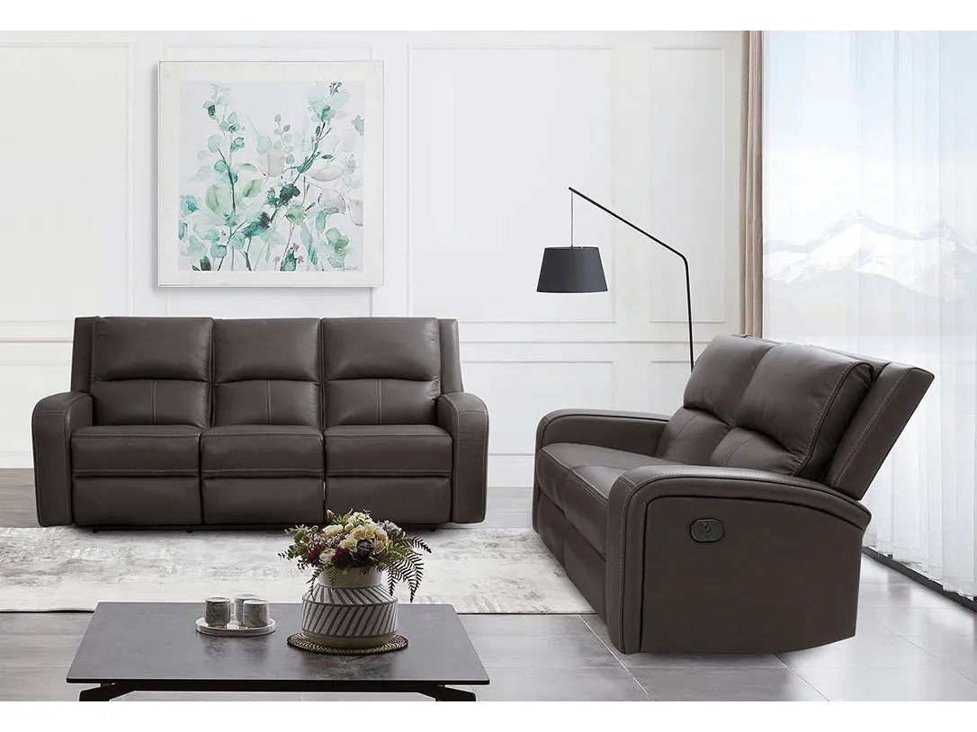 Vasilios Gray Leatherette Power Reclining Sofa & Loveseat