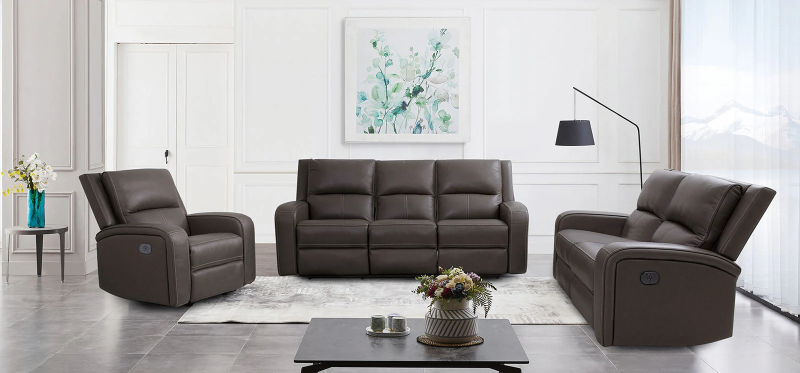 Vasilios Gray Leatherette Power Reclining Sofa & Loveseat - Image 6
