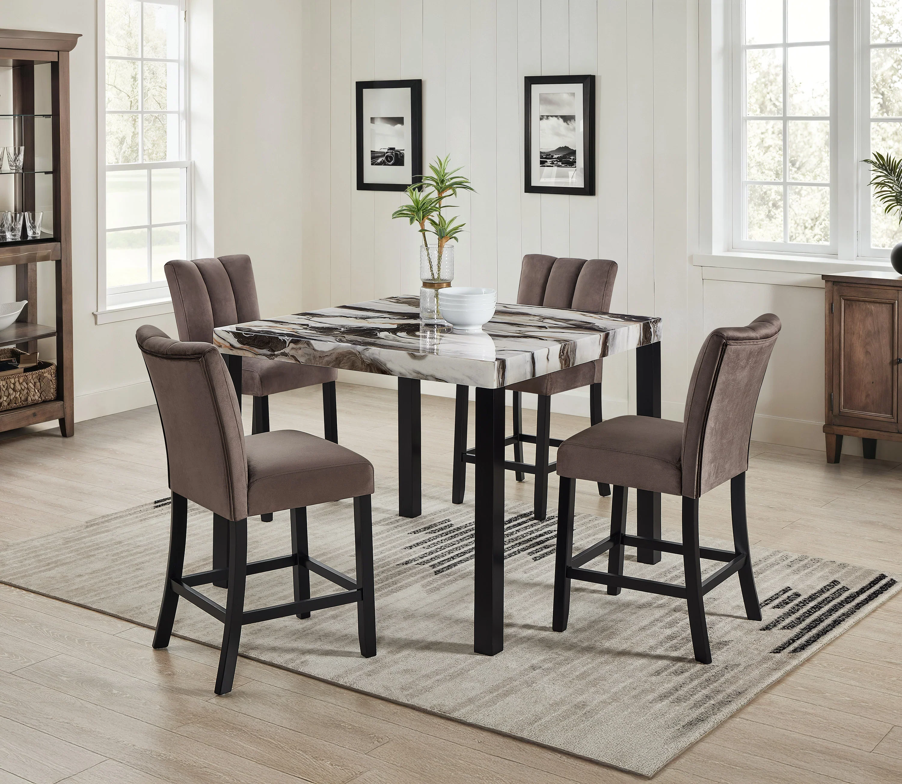 Vega Beige/Black Faux Marble Counter Height Set