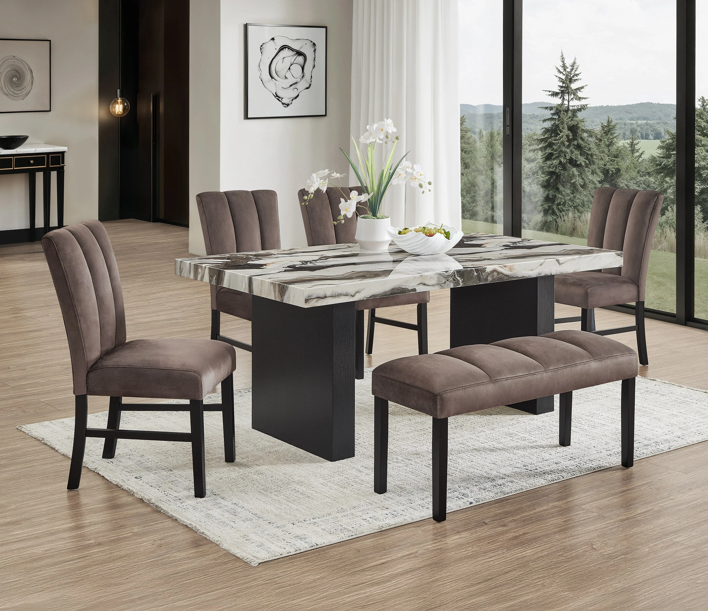 Vega Black Faux Marble Dining Table - Image 4