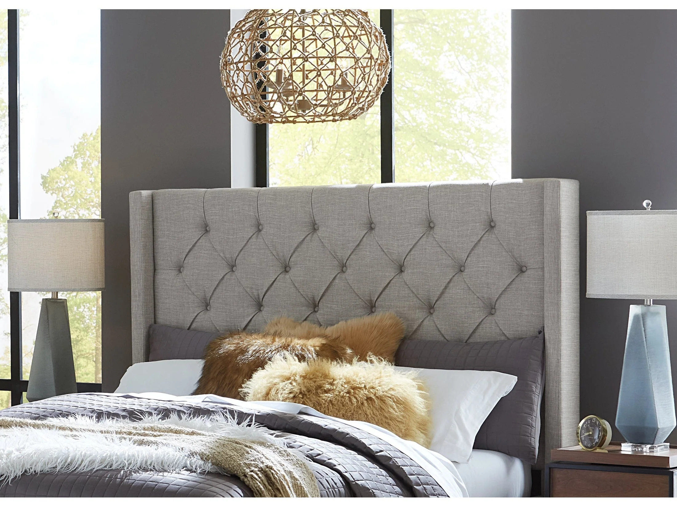 Verona Tufted Upholstered Headboard in Speckled Grey