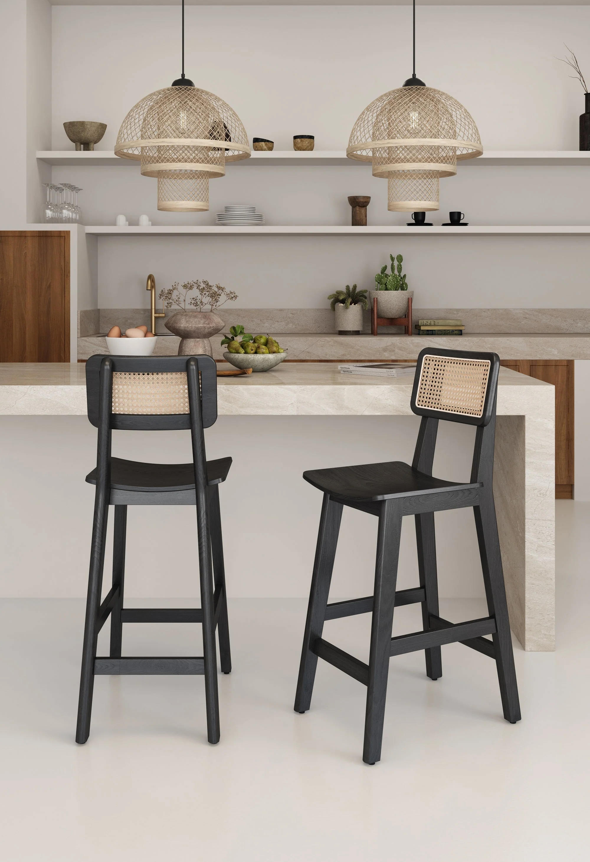 Versailles Counter Stool in Black and Natural Cane (set of 2) - Image 2