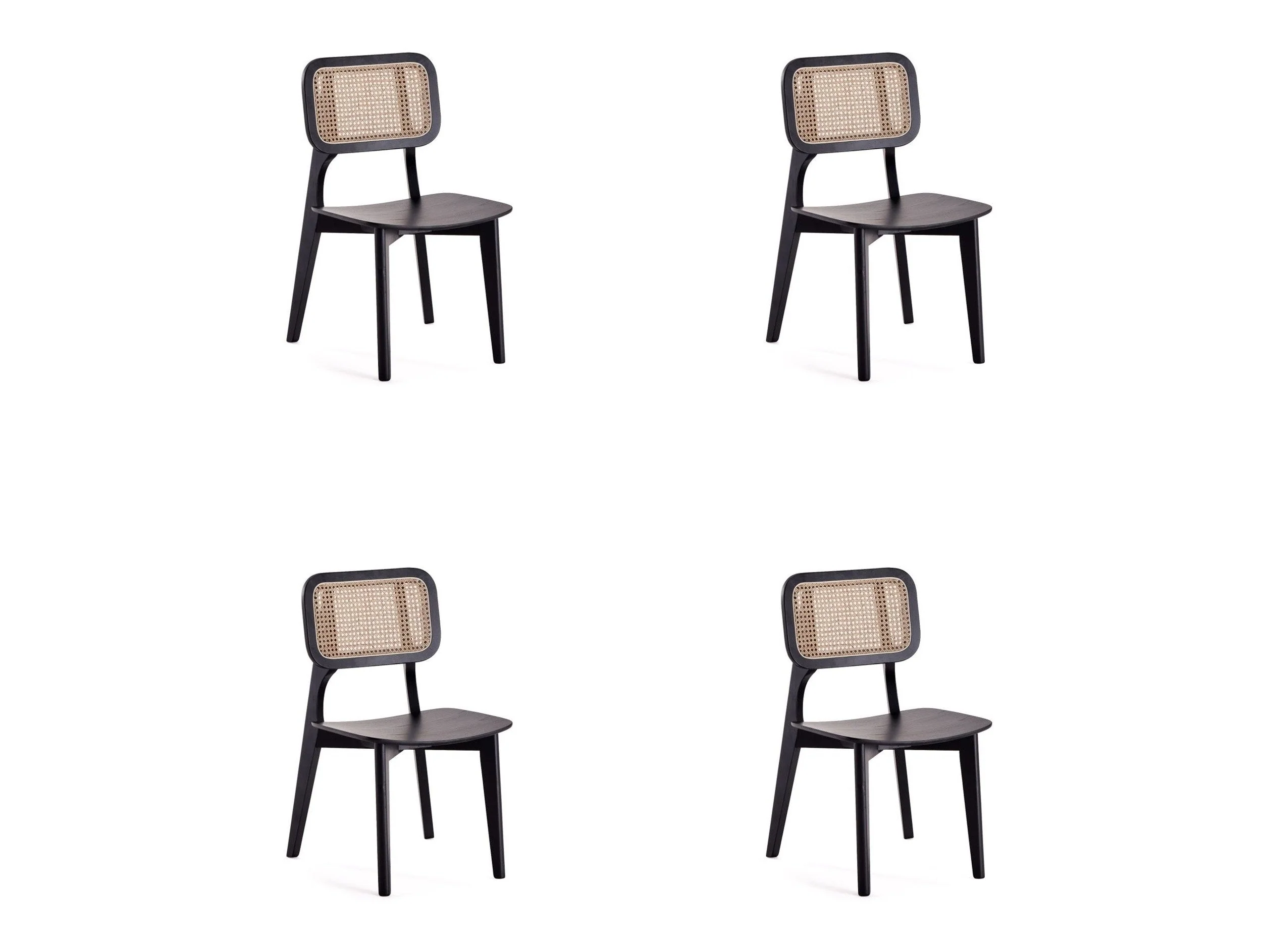 Versailles Square Dining Chair in Black and Natural Cane (set of 4)