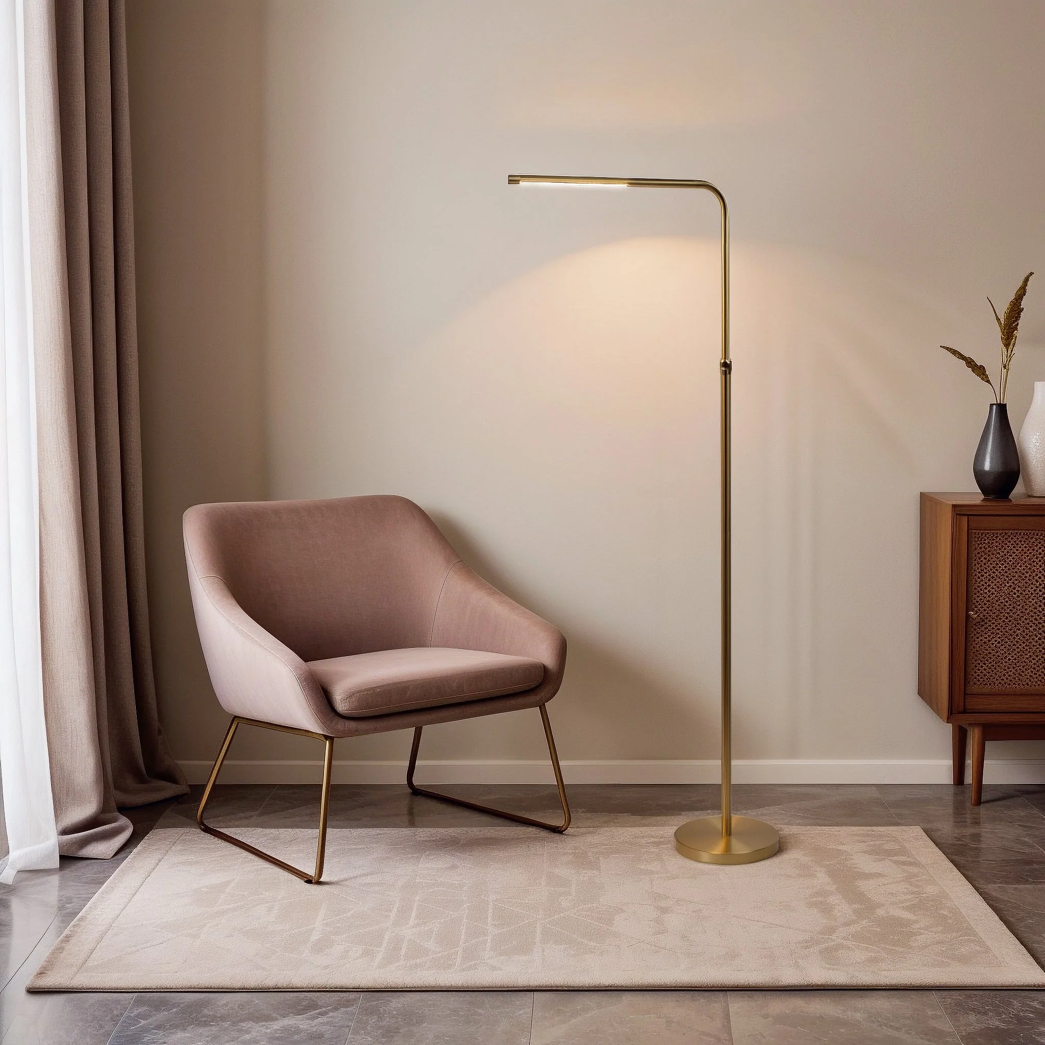 Verve Brassed Gold Floor Lamp with On/Off Switch Adjustable Led Round Base - Image 2
