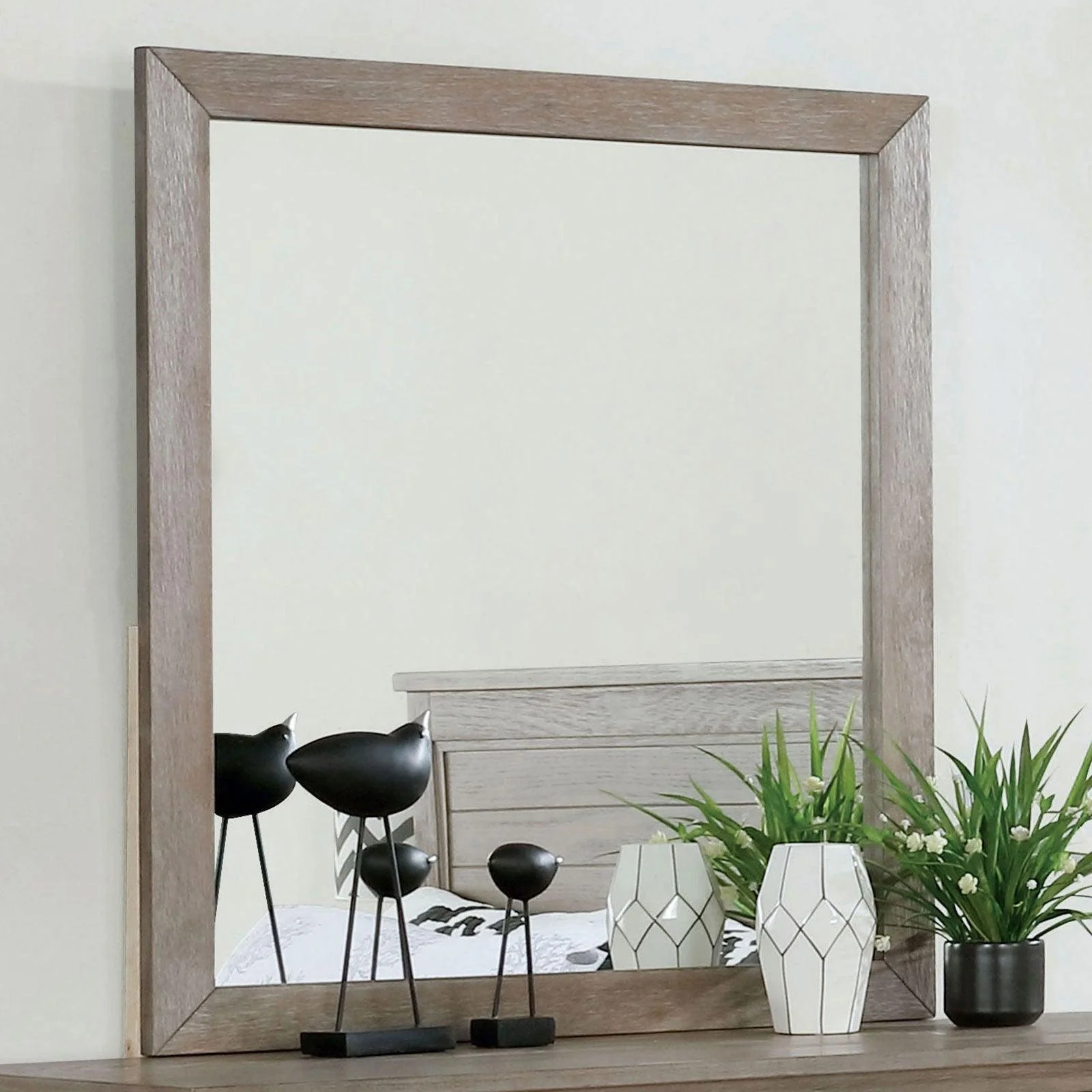 Vevey Wire-Brushed Warm Gray Mirror