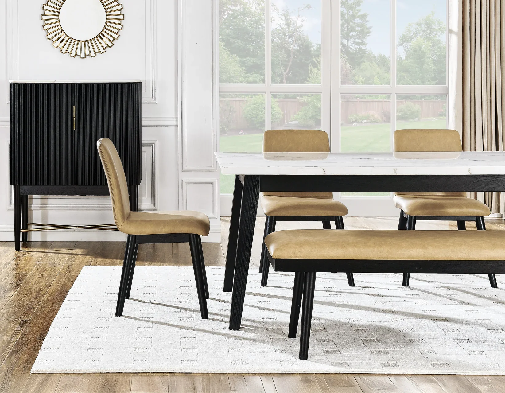 Vida 72″ White Marble Top Dining Table, Black Finish - Image 5