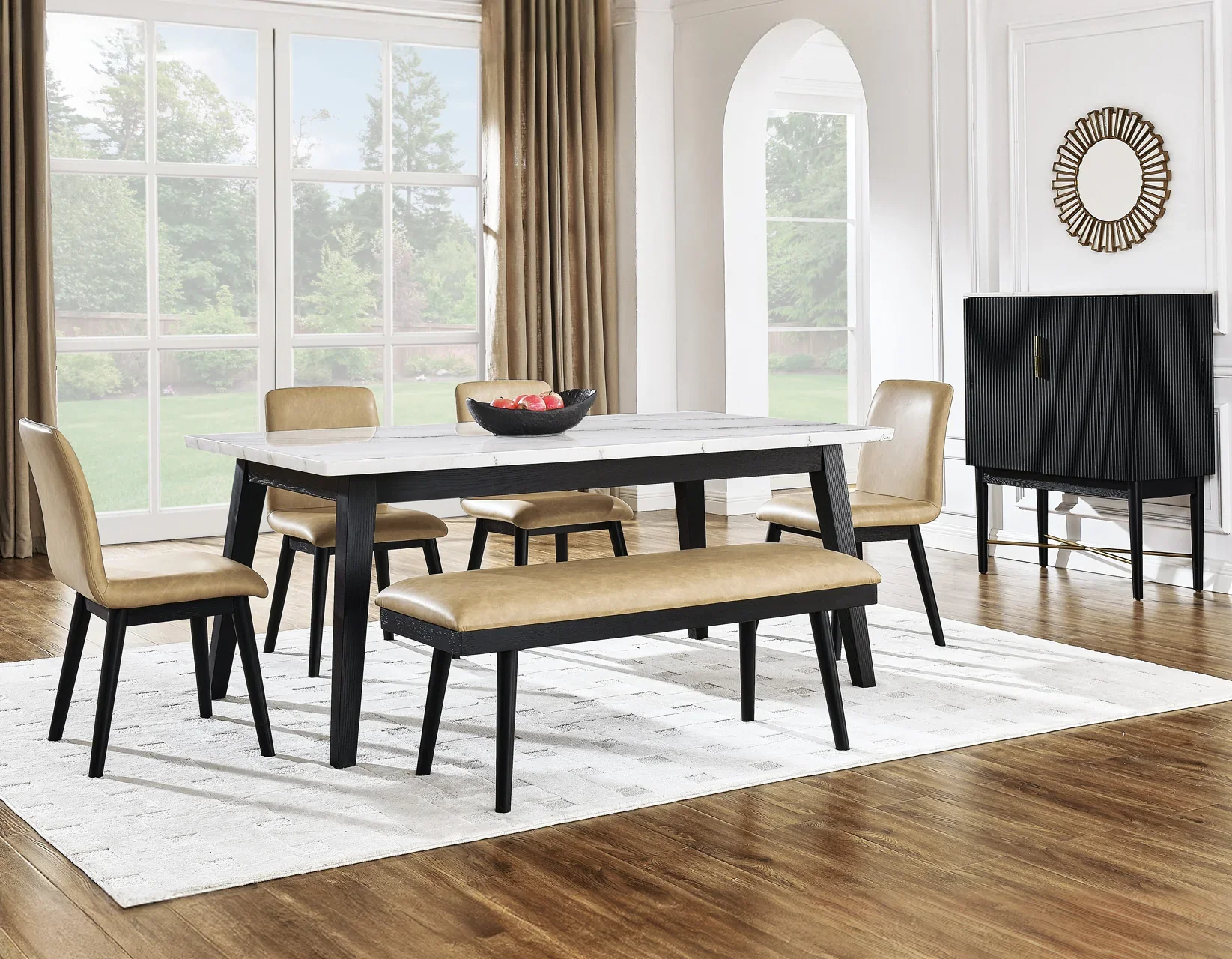 Vida 72″ White Marble Top Dining Table, Black Finish - Image 6