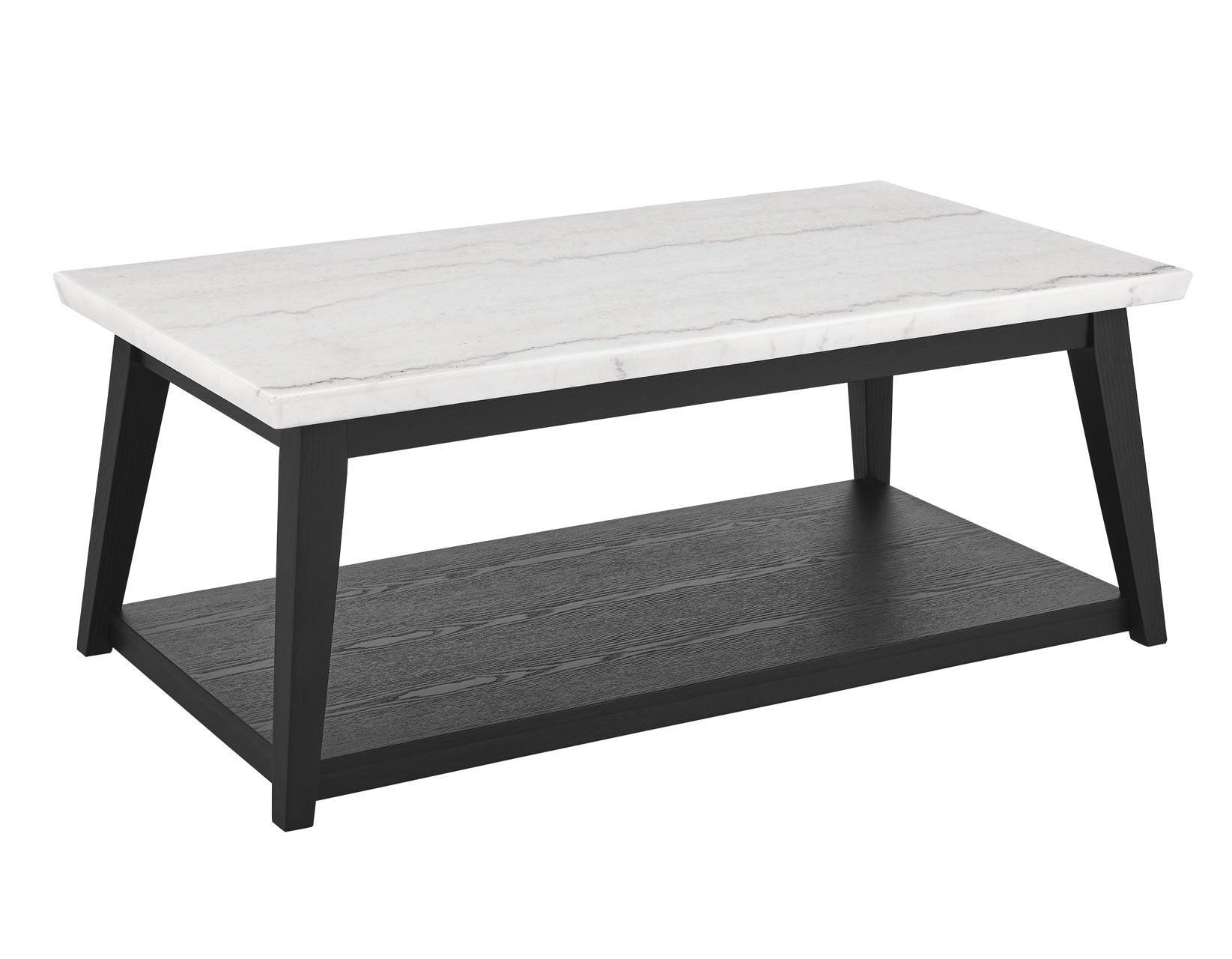 Vida White Marble Cocktail Table with Casters, Black Finish - Image 4