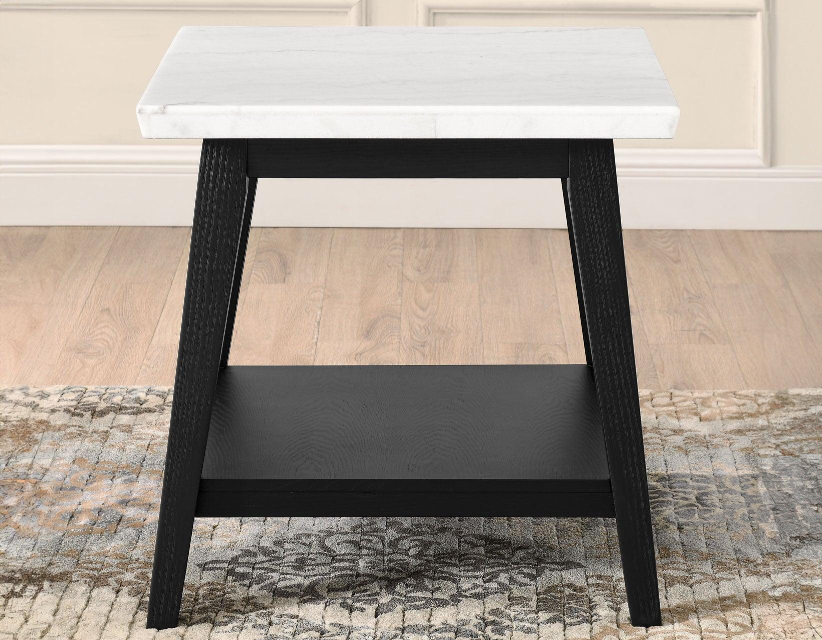 Vida White Marble Top End Table, Black Finish - Image 2