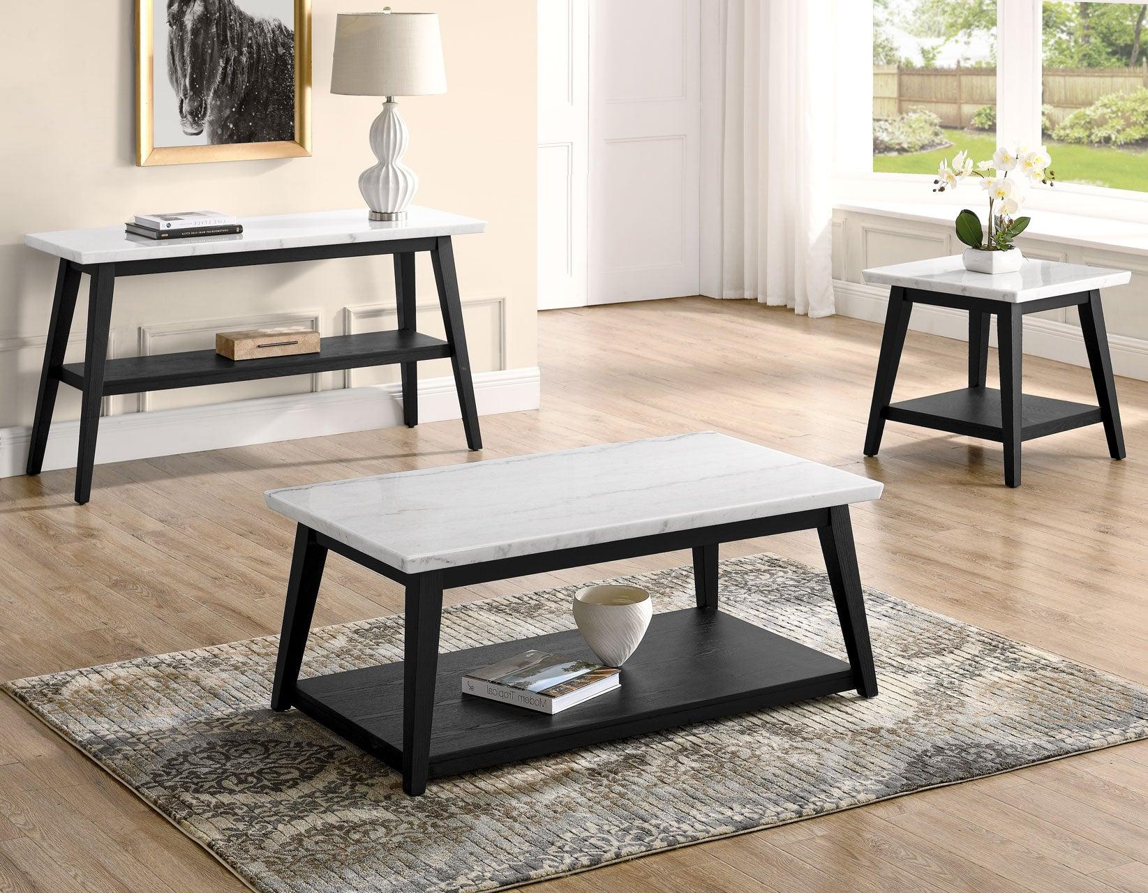 Vida White Marble Top End Table, Black Finish - Image 6