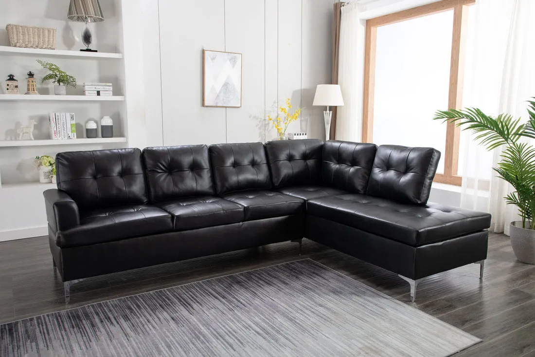 Vintage Black PU Sectional - Image 2