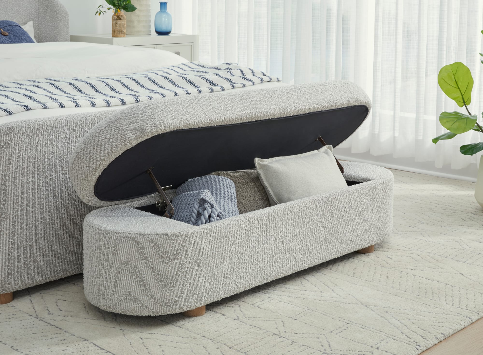 Virgil Kiki Cotton Ball Upholstered Hinged Storage Bench - Image 3