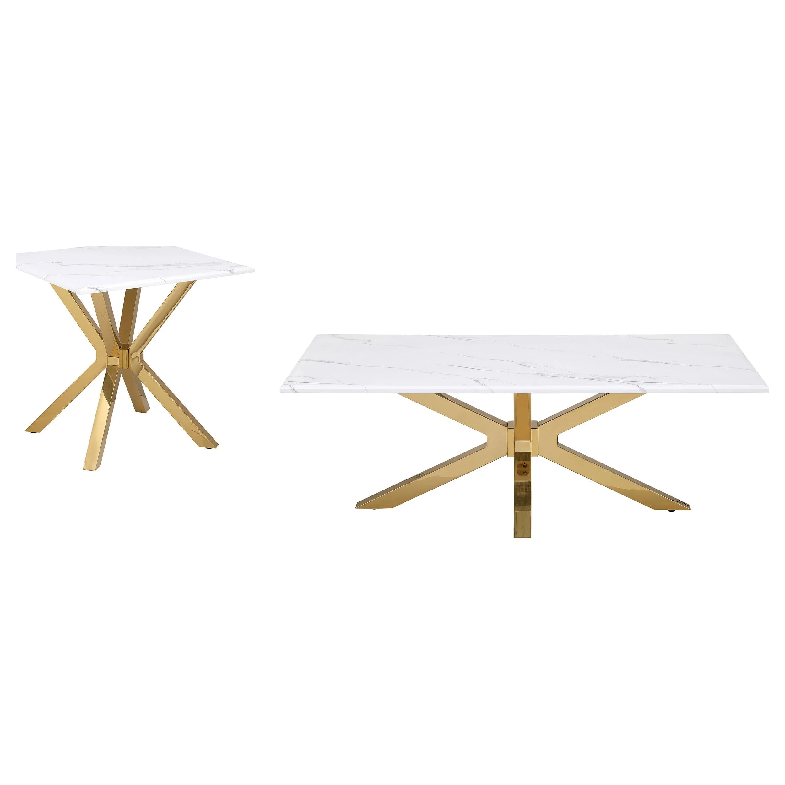 Visalia White and Gold 2-Piece Faux Marble Coffee and End Table Set - Image 2