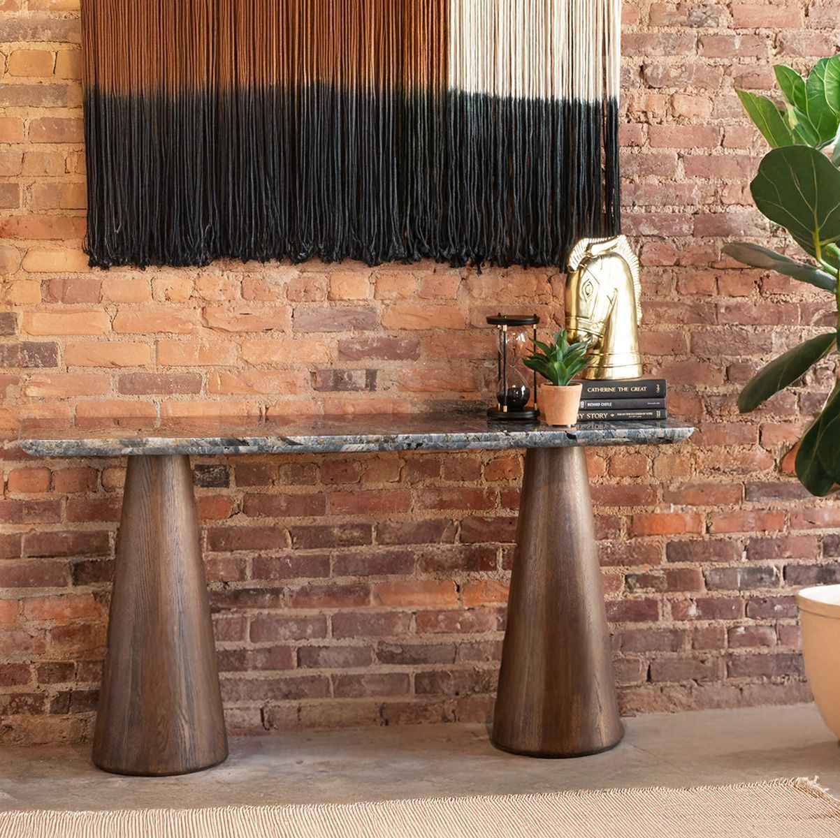 Vista 60" Console Table with Lava Marble and Dark Mango Base - Image 2