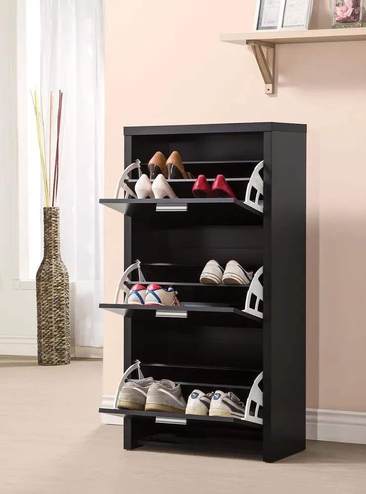 Vivian Black 3-Drawer Shoe Cabinet - Image 4