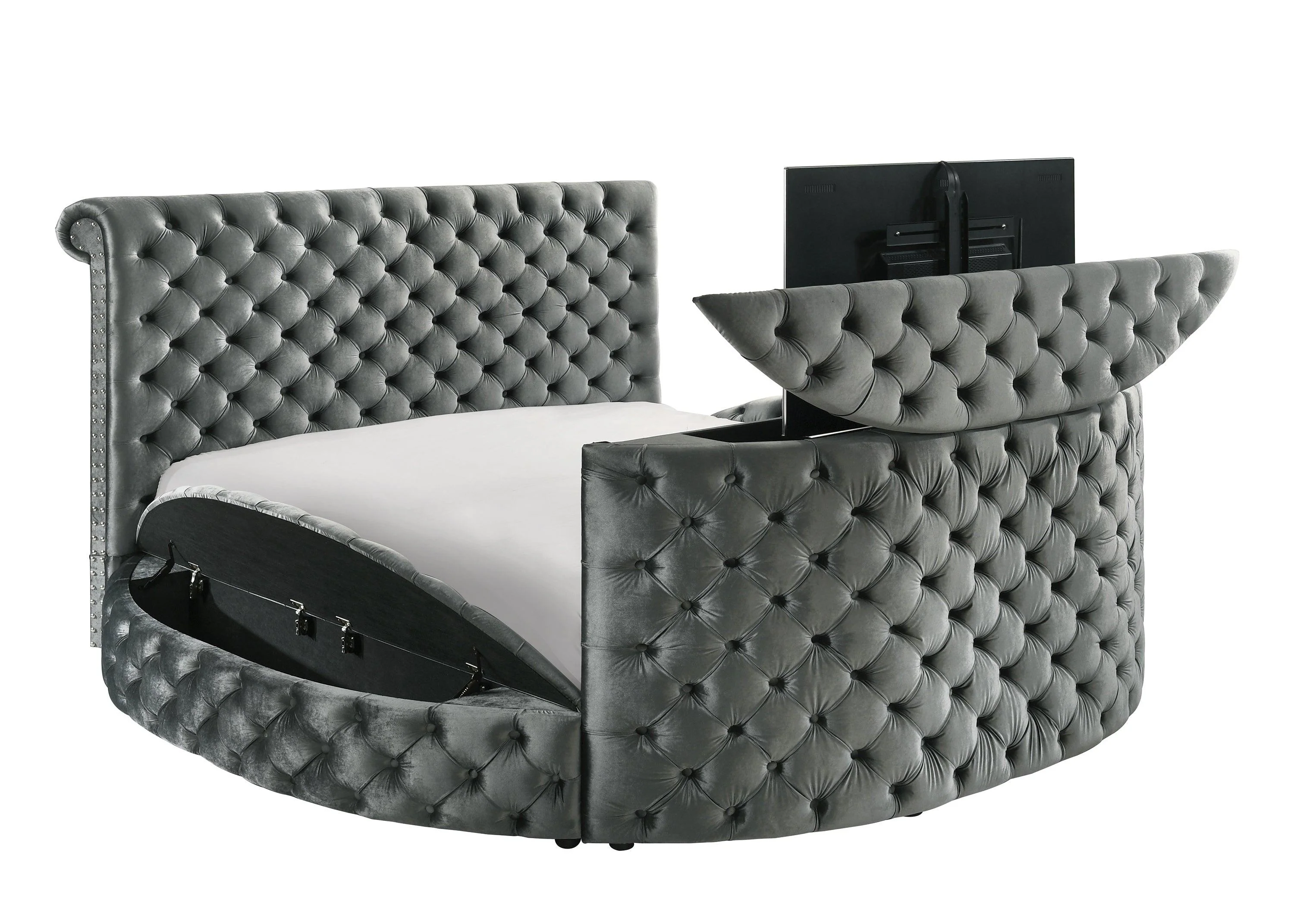 Voltare Gray King Upholstered Fireplace Bed with TV Lift - Image 5