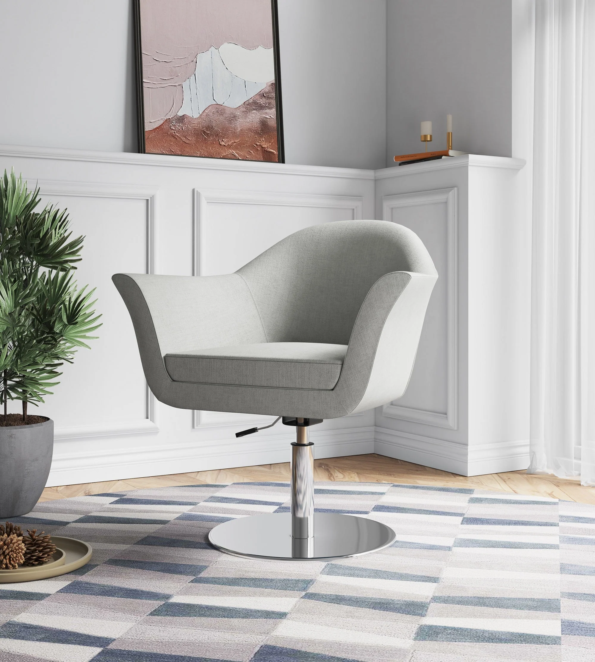 Voyager Swivel Adjustable Accent Chair in Barley and Brushed Metal - Image 2