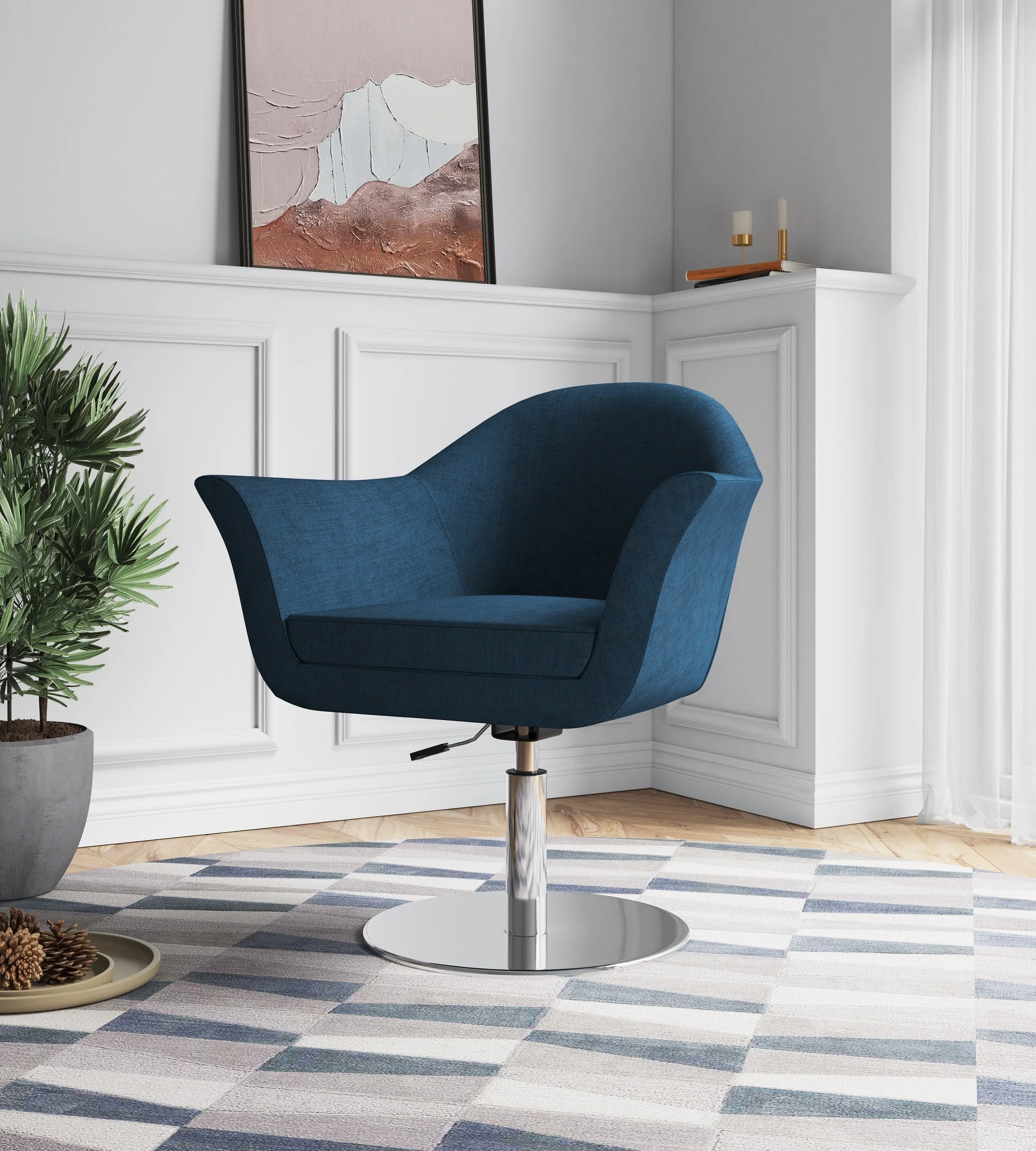 Voyager Swivel Adjustable Accent Chair in Smokey Blue and Brushed Metal - Image 2