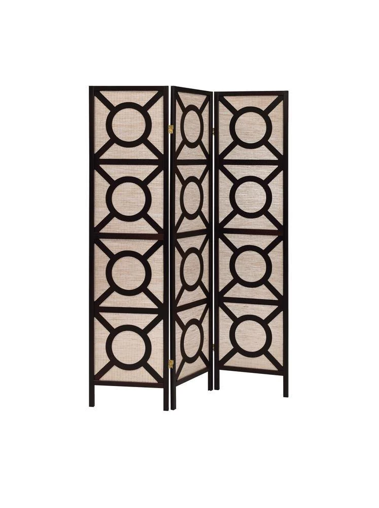 Vulcan Tan/Cappuccino 3-Panel Geometric Folding Screen - Image 3