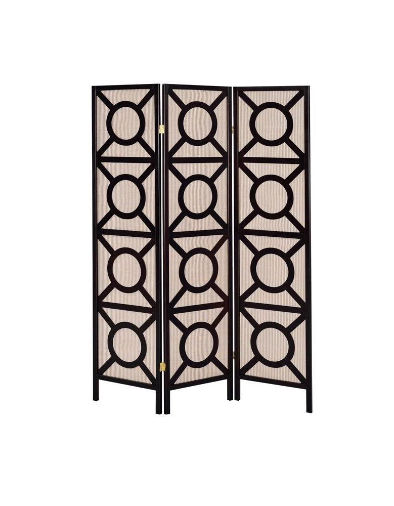 Vulcan Tan/Cappuccino 3-Panel Geometric Folding Screen - Image 4