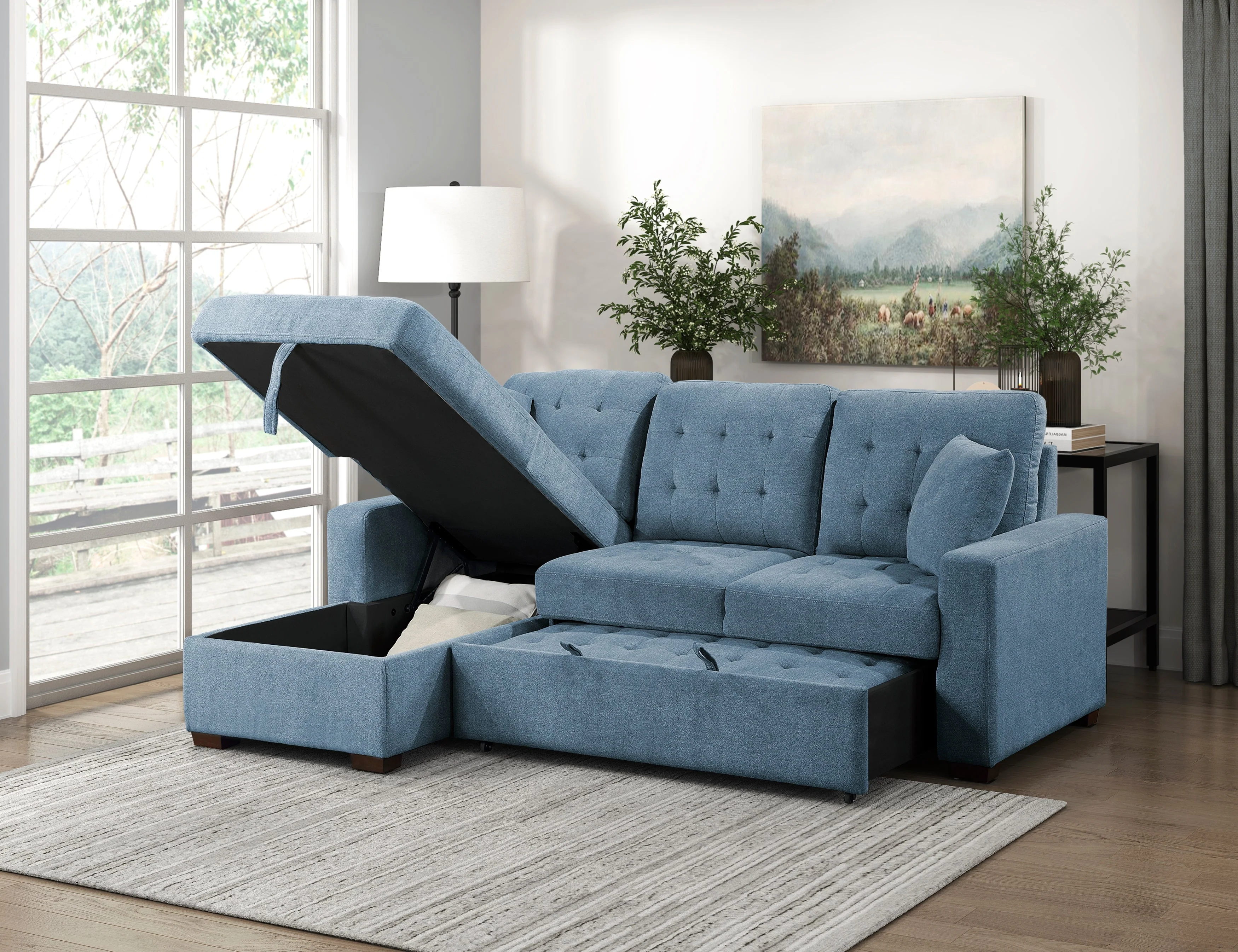 Waitsfield Blue 2-Piece Sectional with Left Chaise, Pull-out Bed and Hidden Storage - Image 7