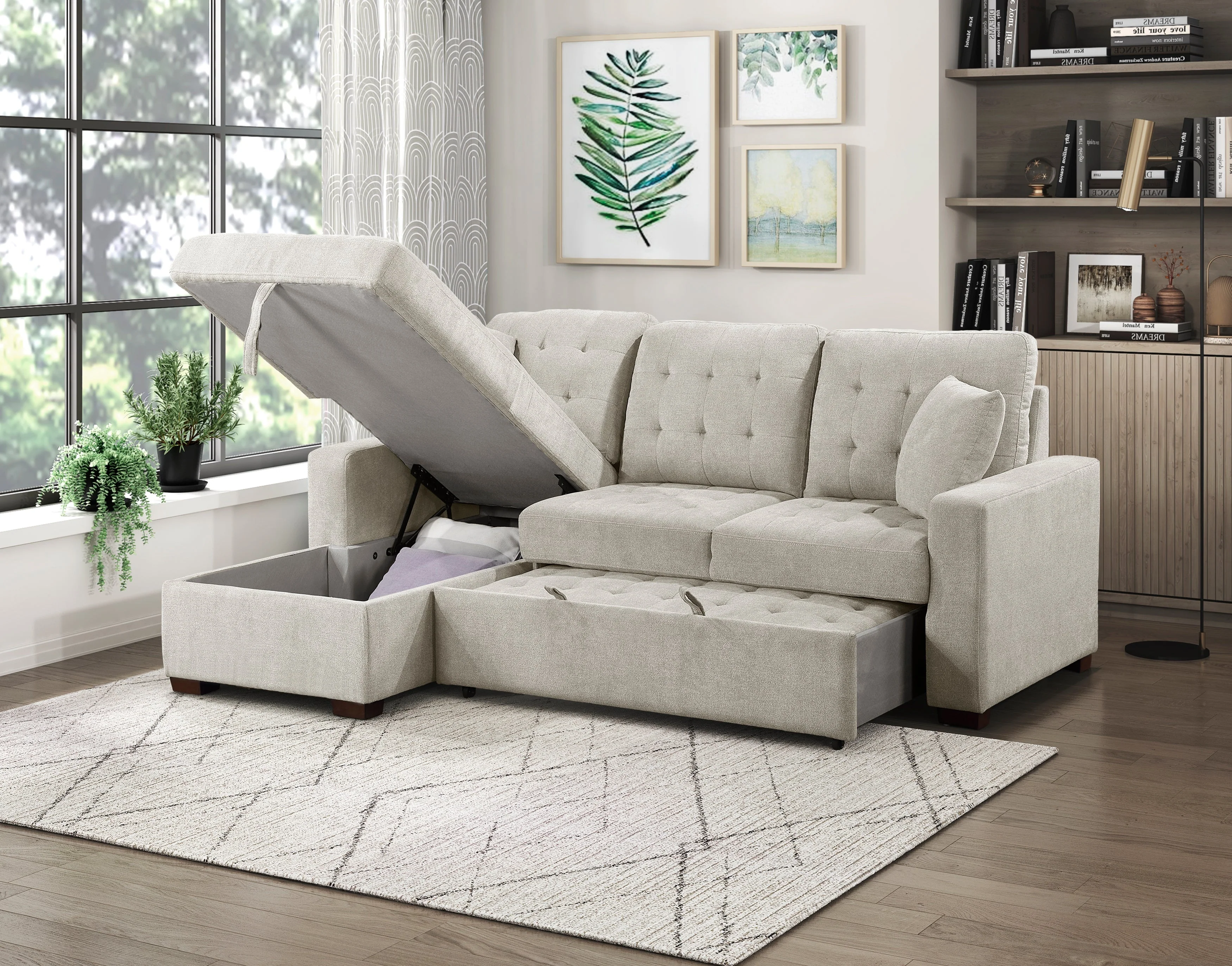 Waitsfield Sand 2-Piece Sectional with Left Chaise, Pull-out Bed and Hidden Storage - Image 7