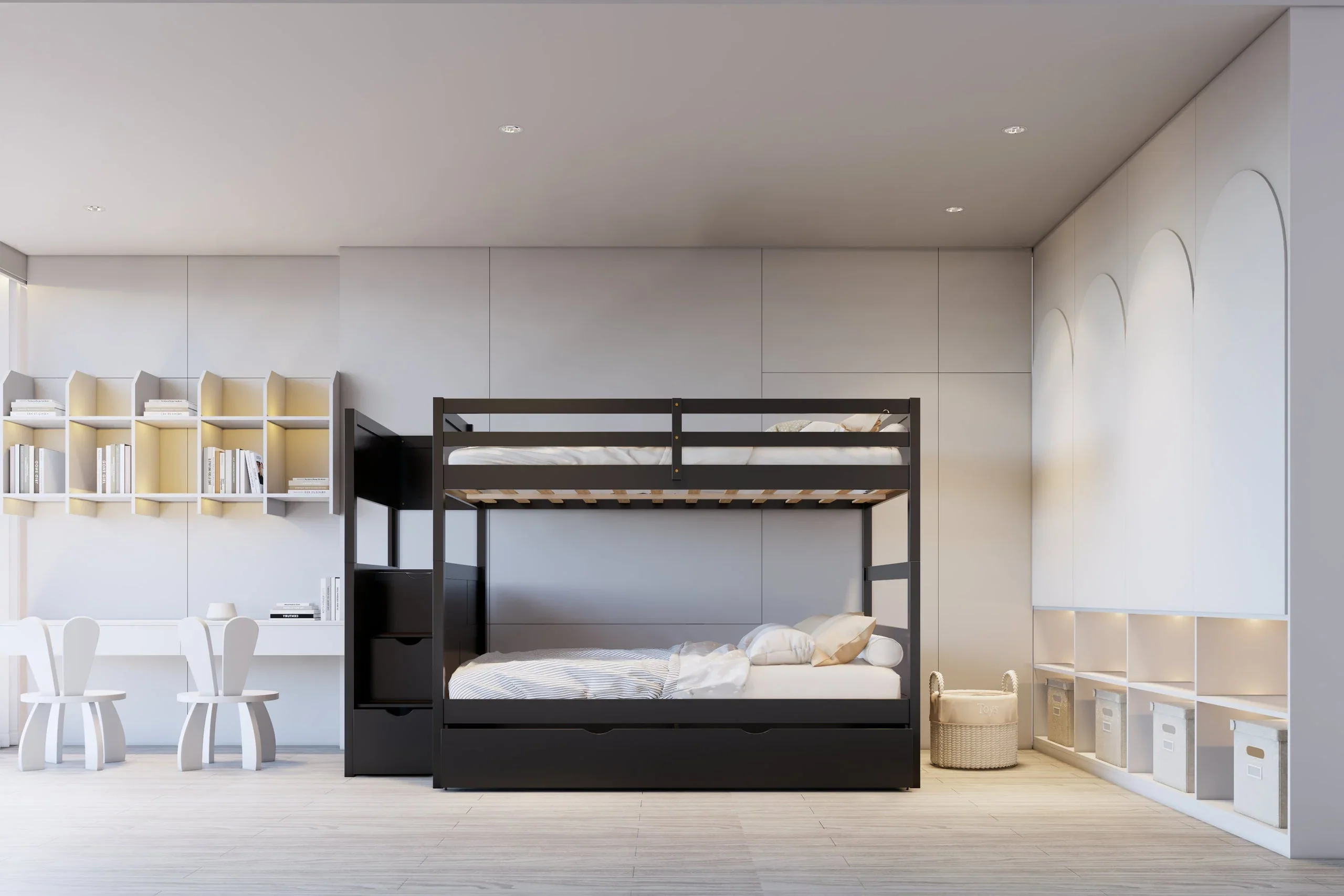 Walker Black Full Bunk Bed w/Twin Trundle and Staircase Storage - Image 2