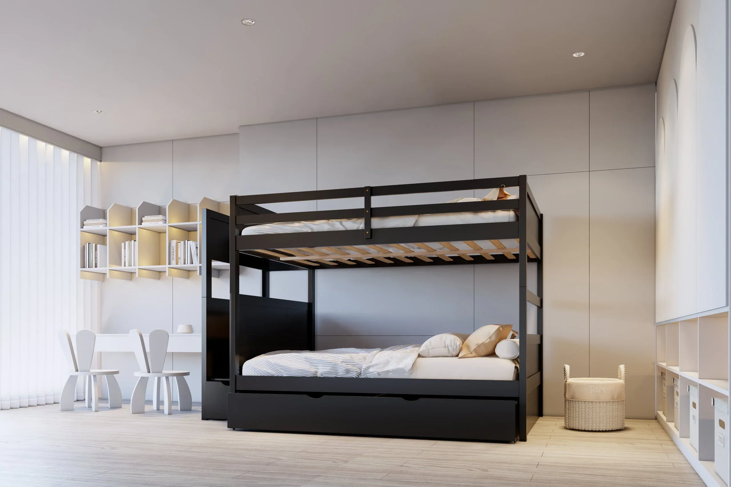Walker Black Full Bunk Bed w/Twin Trundle and Staircase Storage - Image 3