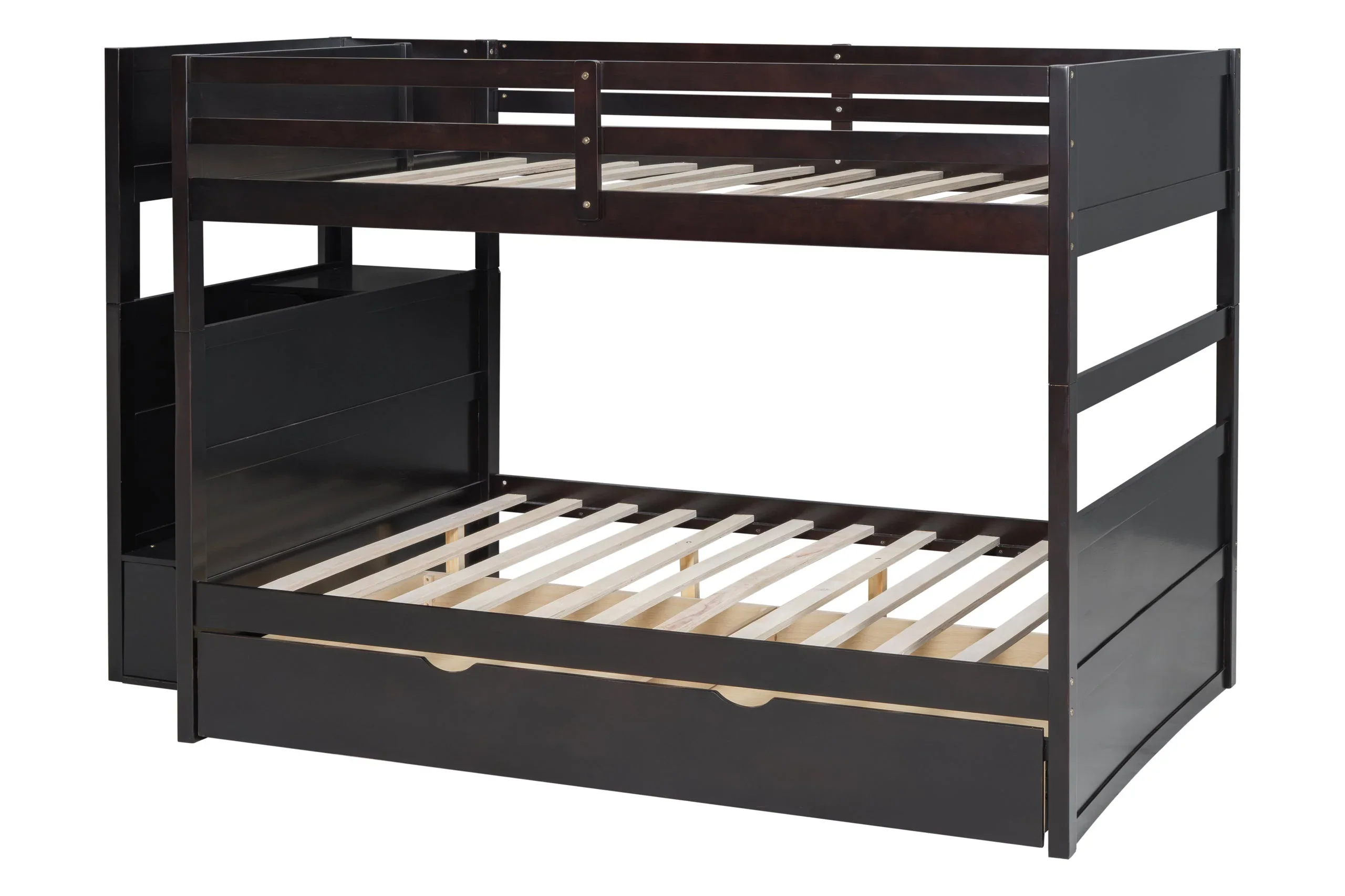 Walker Brown Full Bunk Bed w/Twin Trundle with Staircase Storage - Image 3