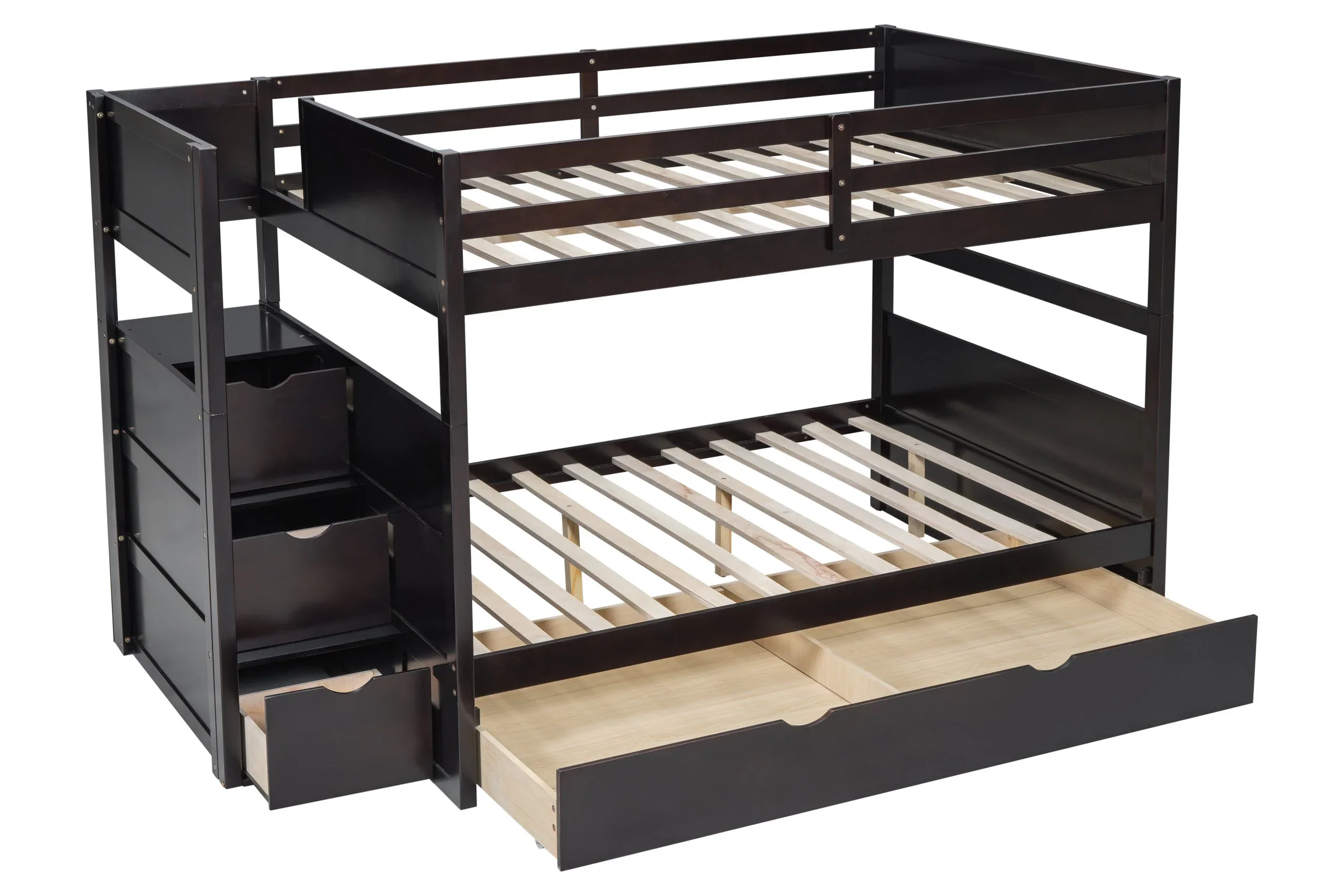 Walker Brown Full Bunk Bed w/Twin Trundle with Staircase Storage - Image 4