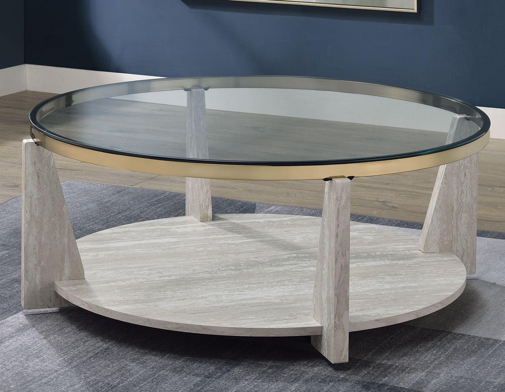 Wanda 42″ Round Glass Top Coffee Table with Casters - Image 9