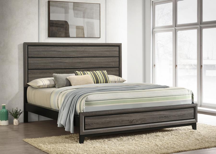 Watson Gray Oak/Black California King Panel Bed
