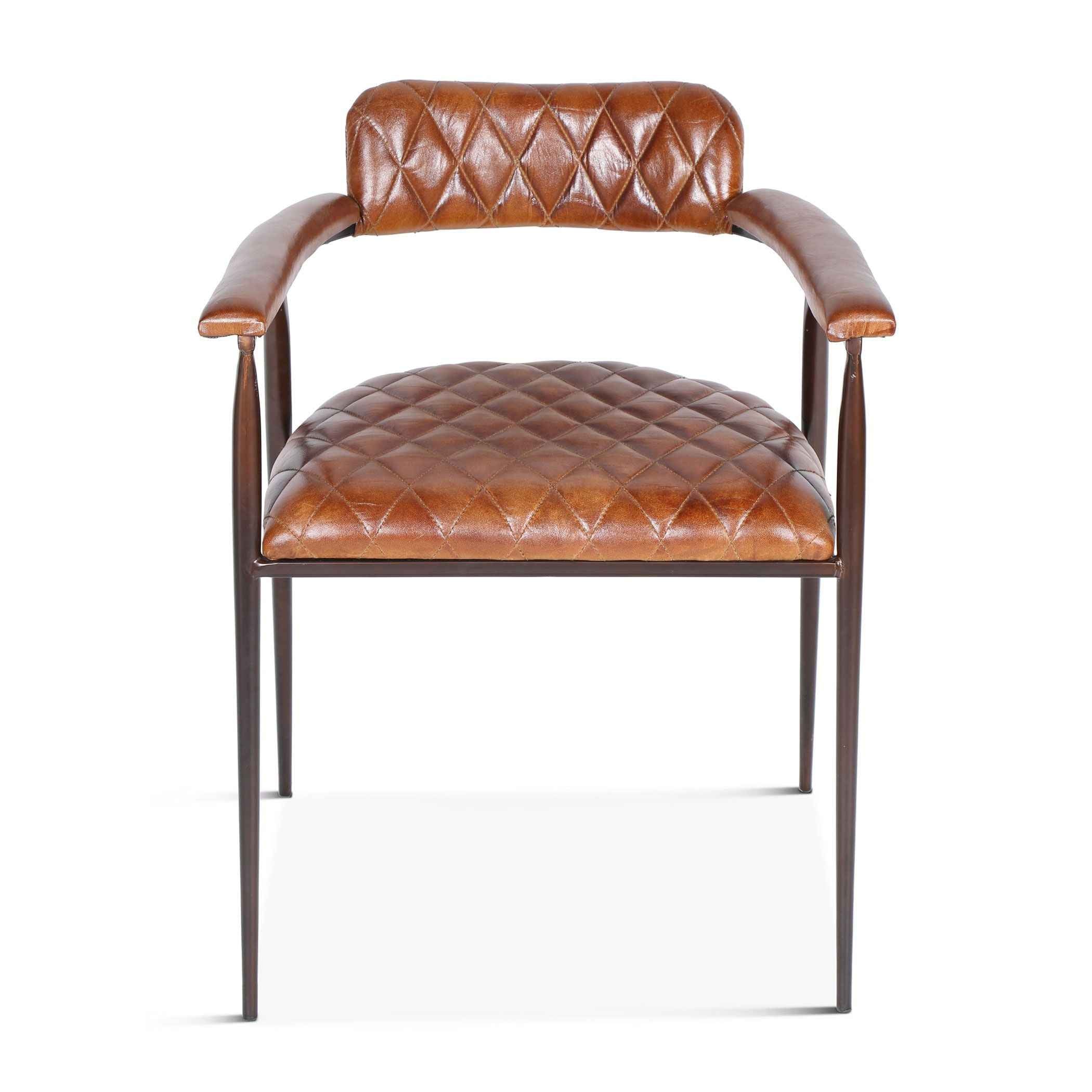 Wellington 23" Dining Armchair in Diamond Leather and Iron - Image 2