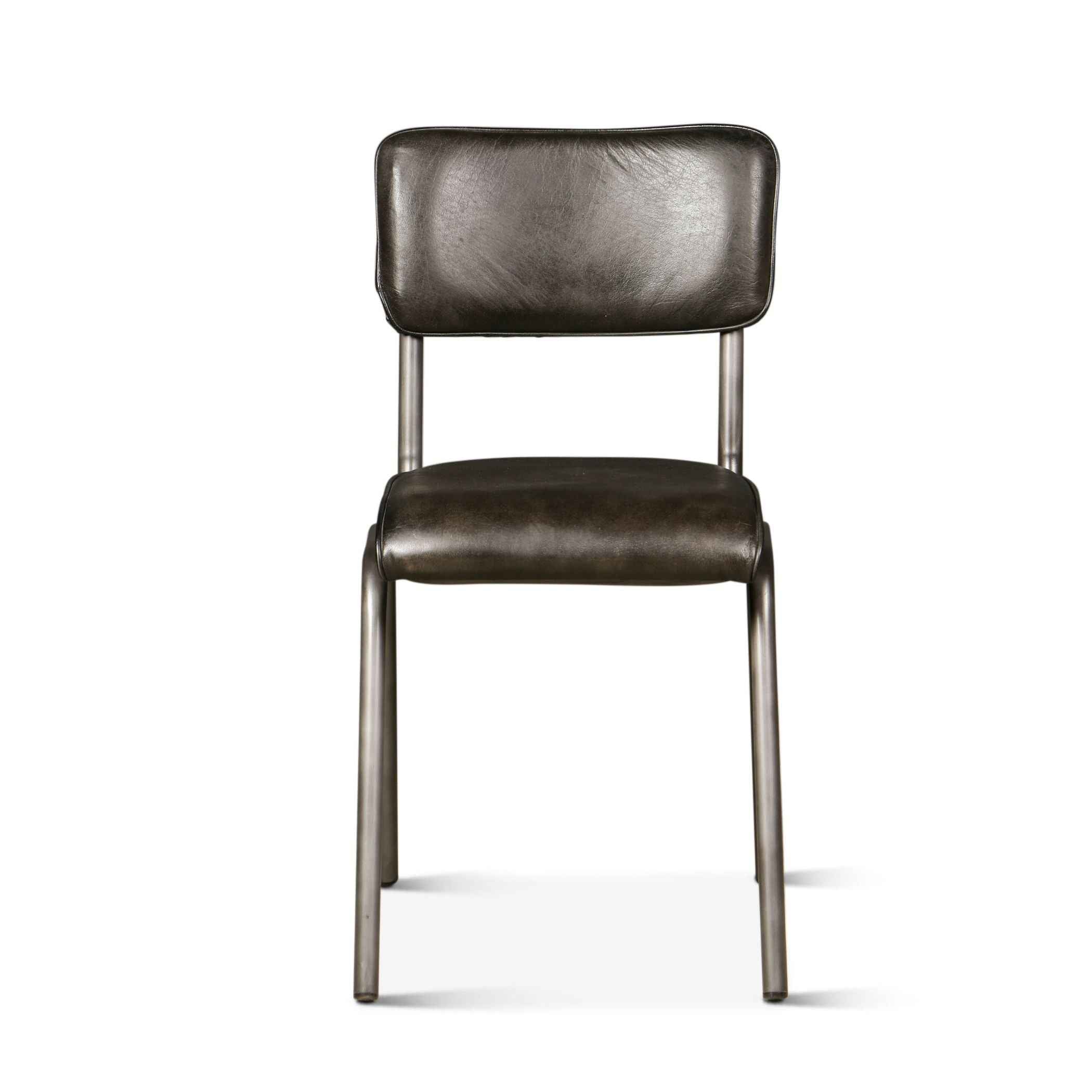Wellington Bill 17" Dining Chair in Ebony Leather and Iron, Set of 2 - Image 2