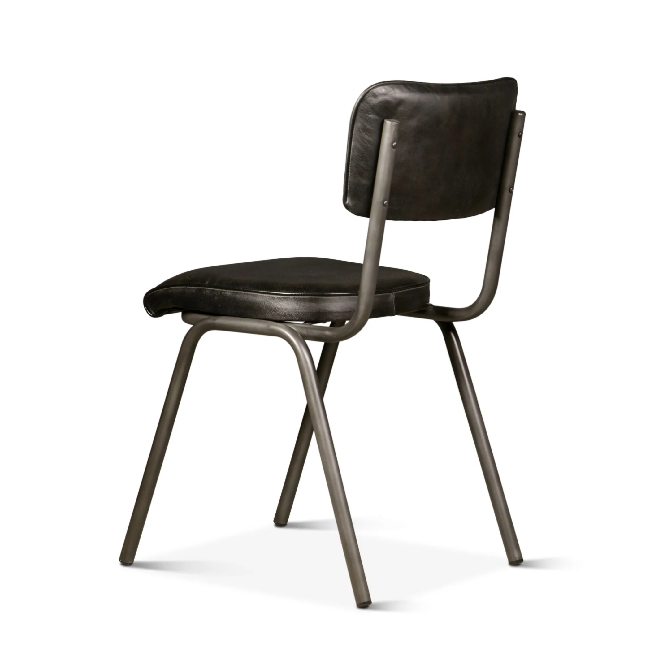 Wellington Bill 17" Dining Chair in Ebony Leather and Iron, Set of 2 - Image 3