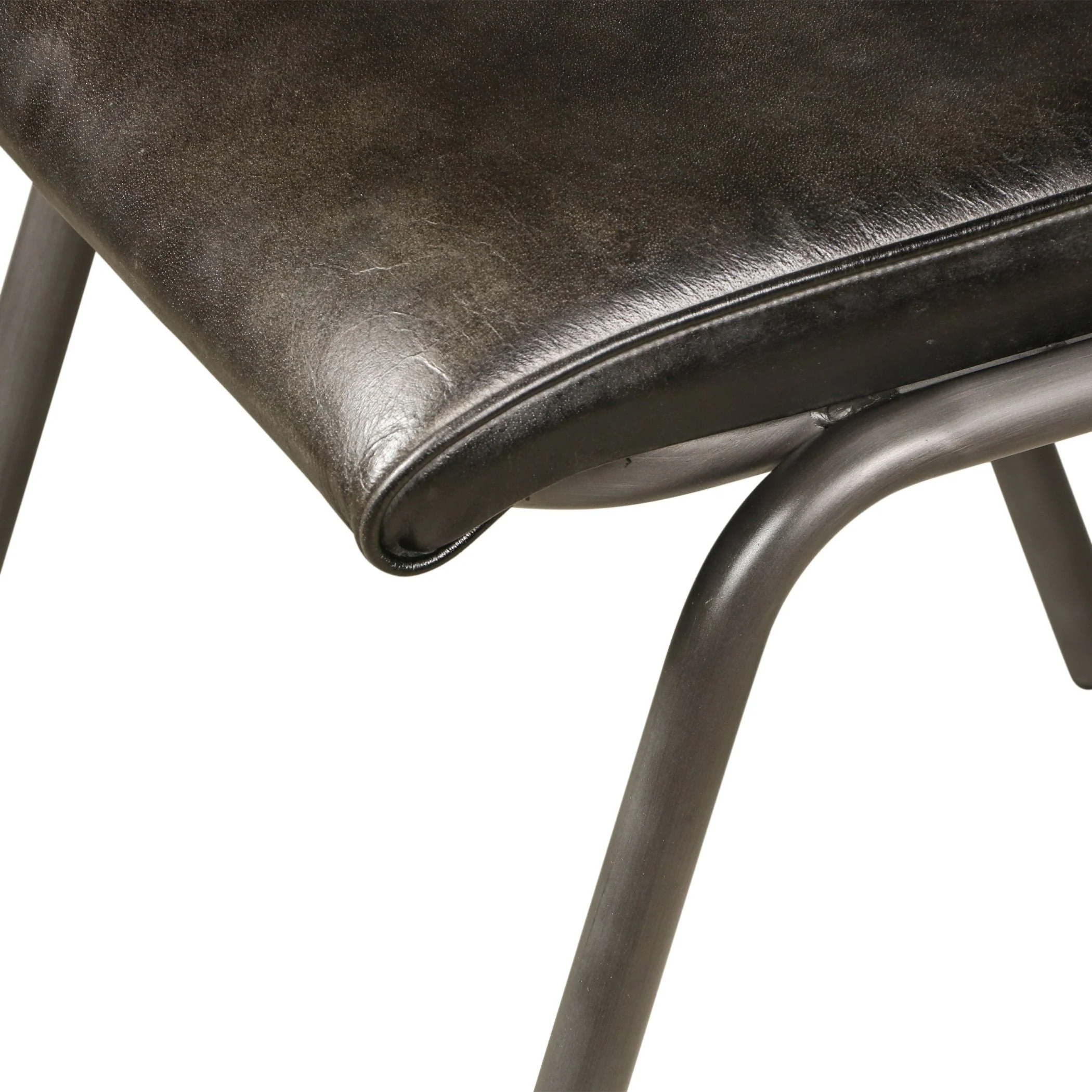 Wellington Bill 17" Dining Chair in Ebony Leather and Iron, Set of 2 - Image 7